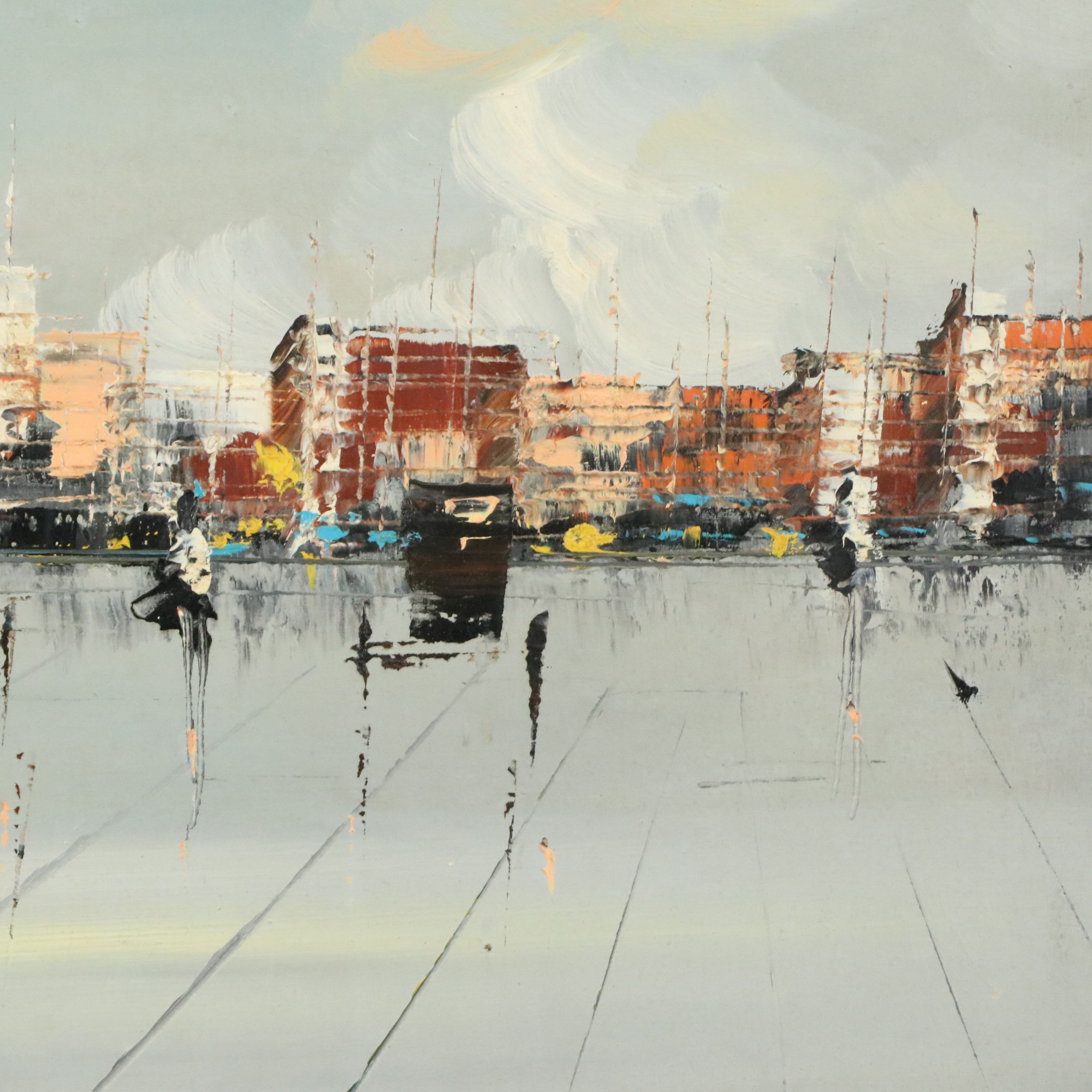 Modernist Oil Painting of Cityscape, Late 20th to 21st Century