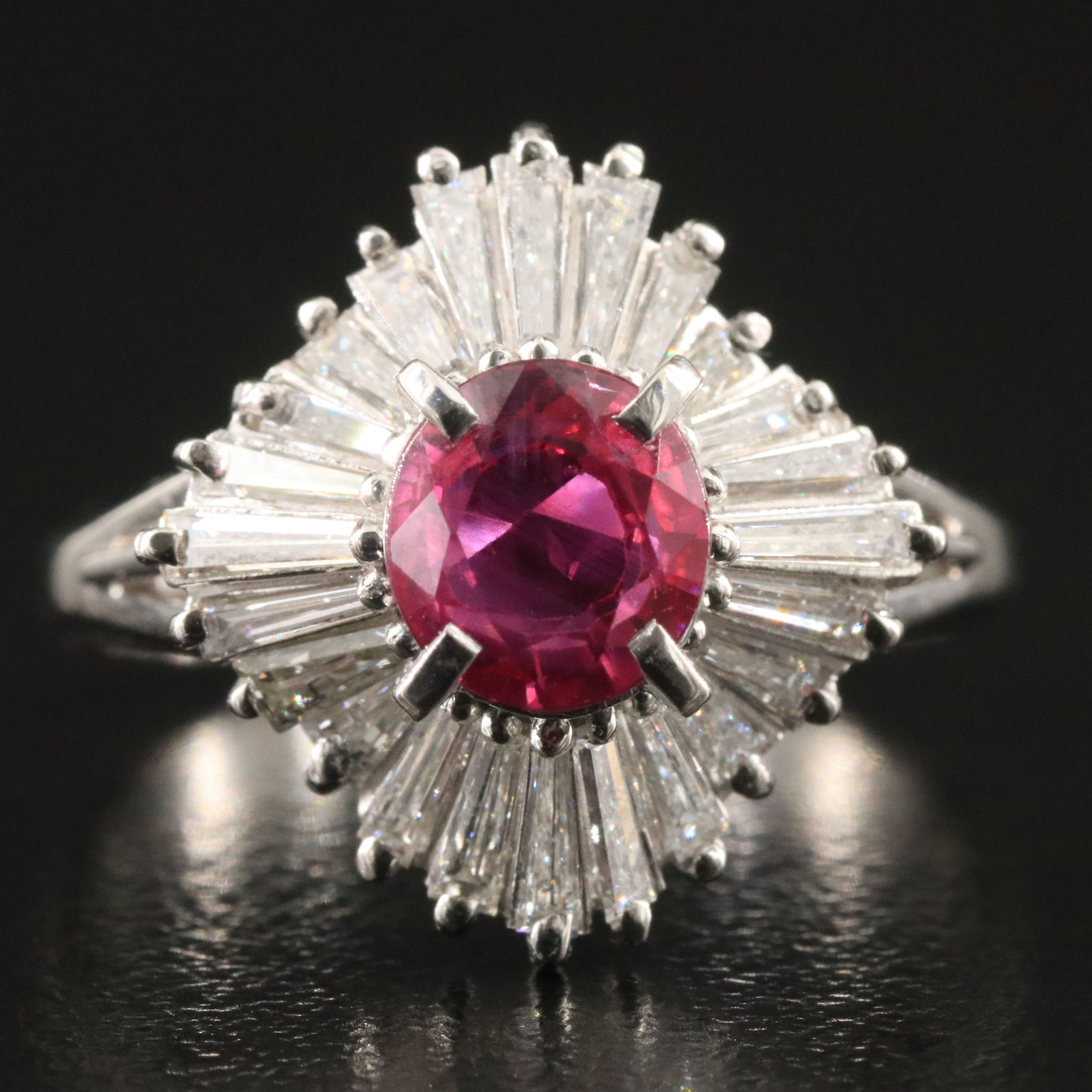 Platinum 1.10 CT Unheated Burmese Ruby and Diamond Ballerina Ring, GIA Report