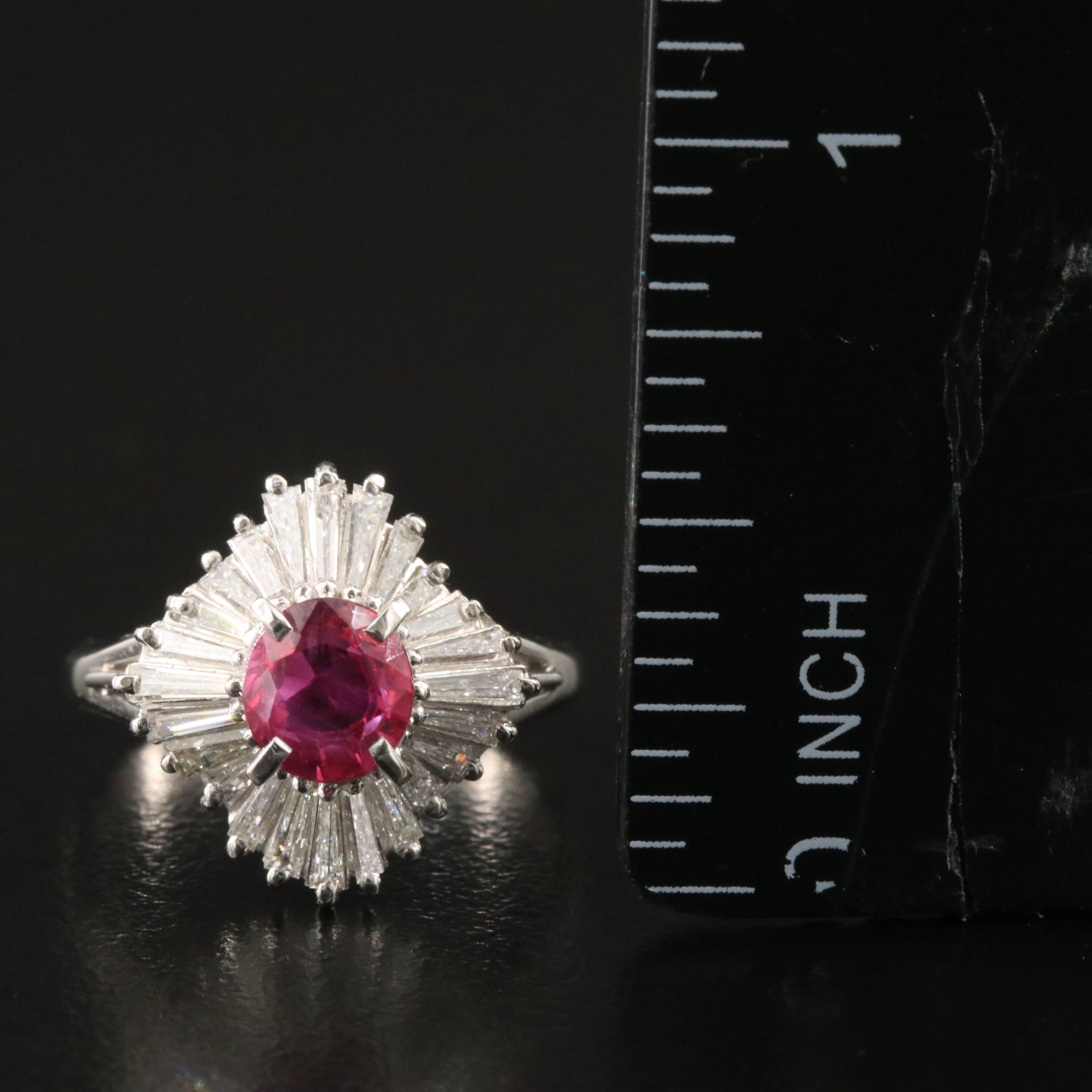 Platinum 1.10 CT Unheated Burmese Ruby and Diamond Ballerina Ring, GIA Report
