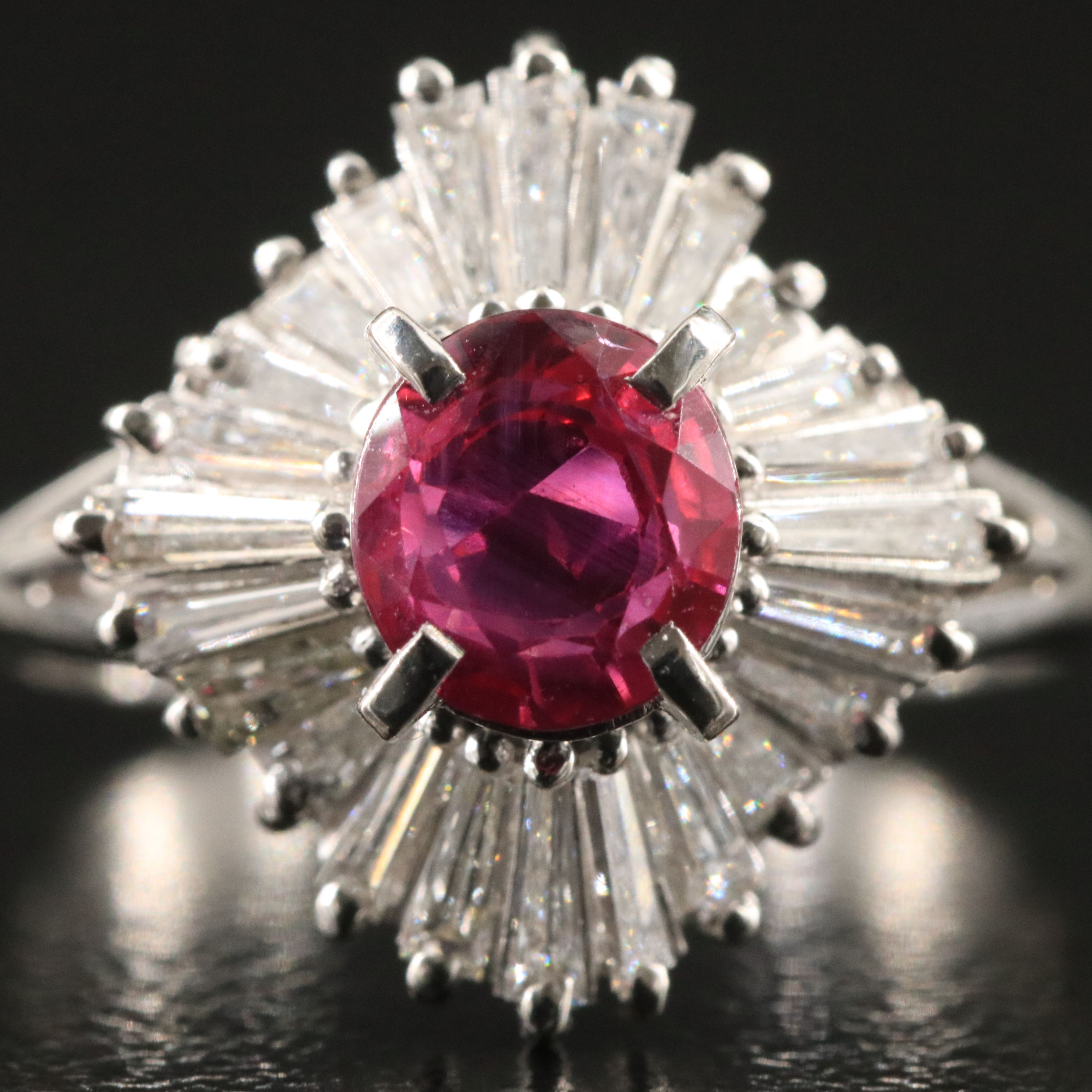 Platinum 1.10 CT Unheated Burmese Ruby and Diamond Ballerina Ring, GIA Report
