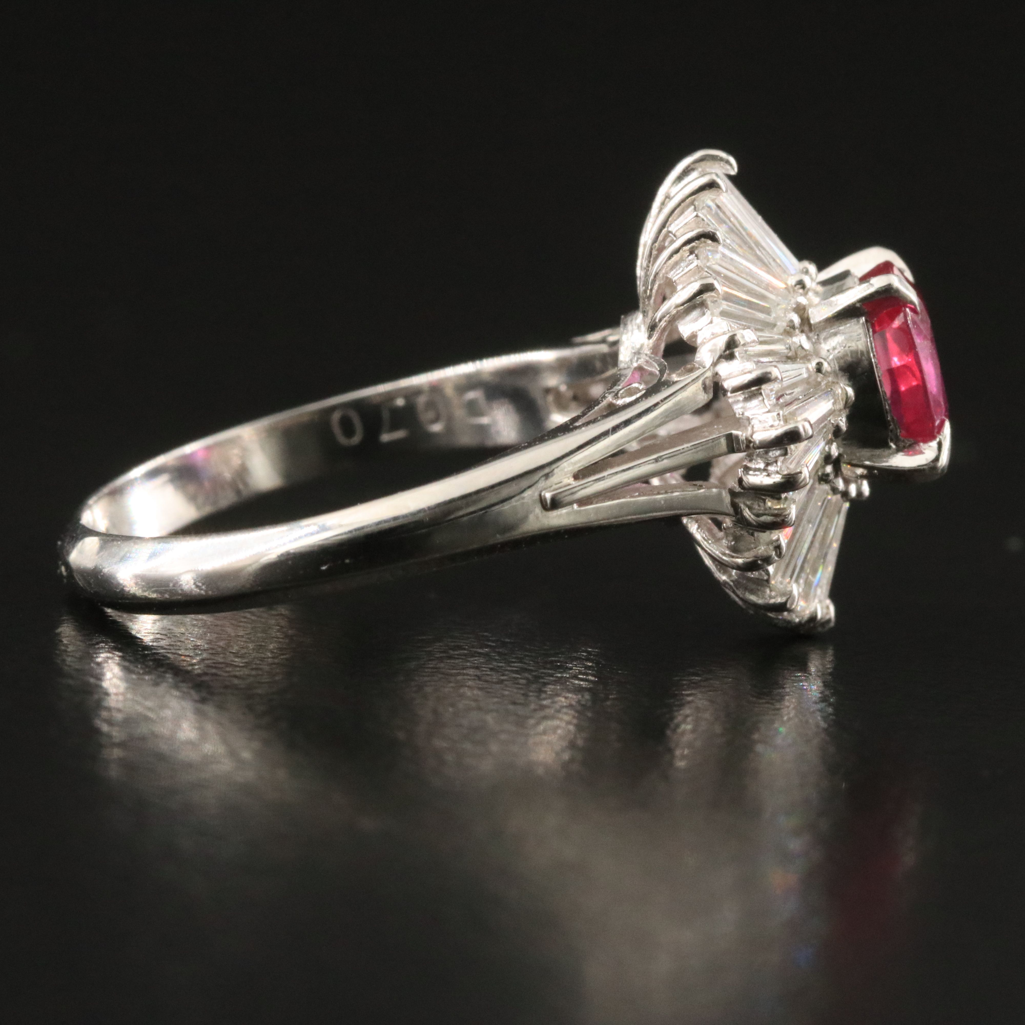 Platinum 1.10 CT Unheated Burmese Ruby and Diamond Ballerina Ring, GIA Report
