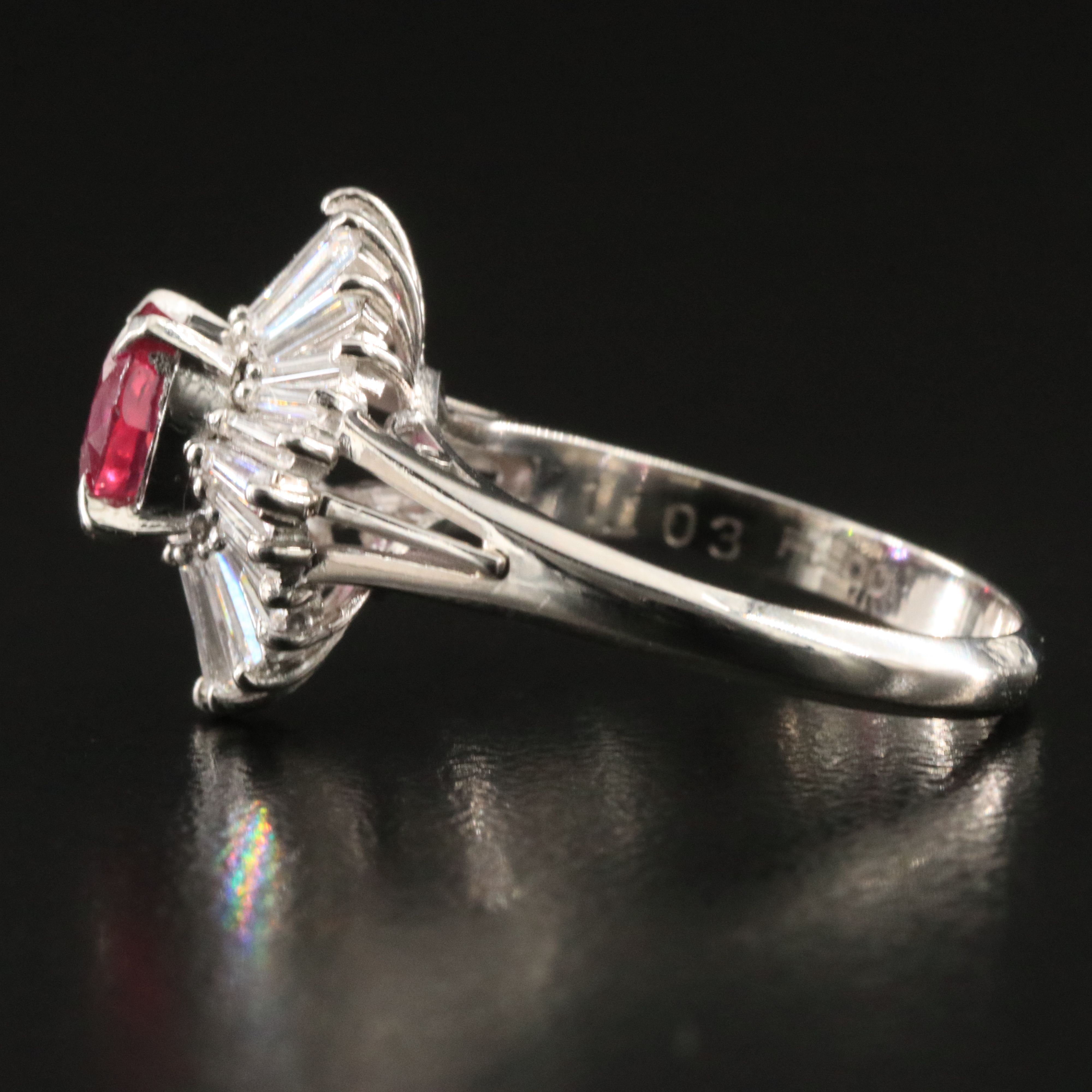 Platinum 1.10 CT Unheated Burmese Ruby and Diamond Ballerina Ring, GIA Report