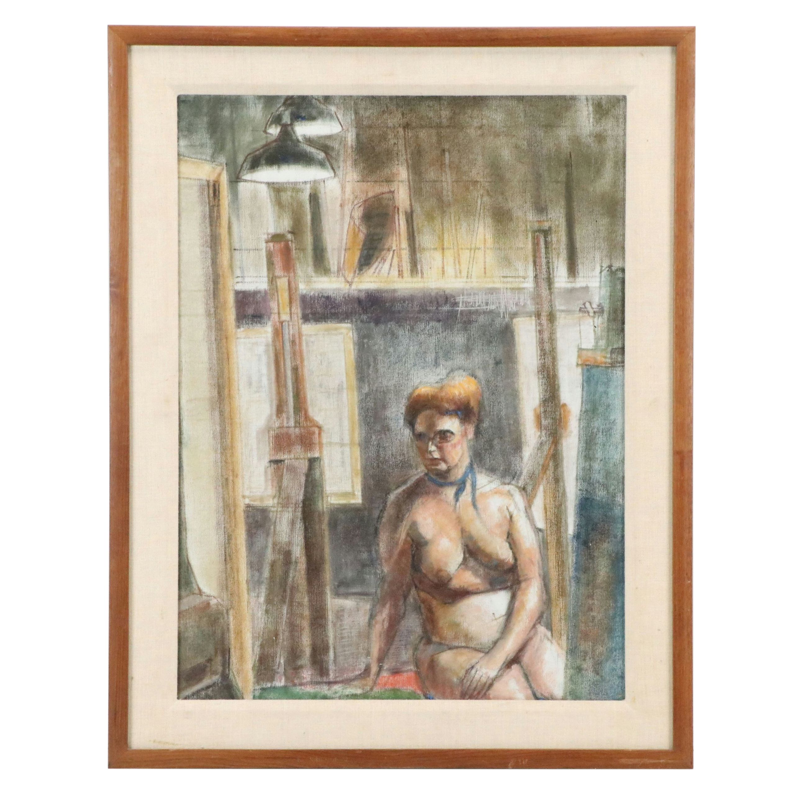 Bowman Wiley Oil Painting of Nude Female Model in Studio, Late 20th to 21st C.