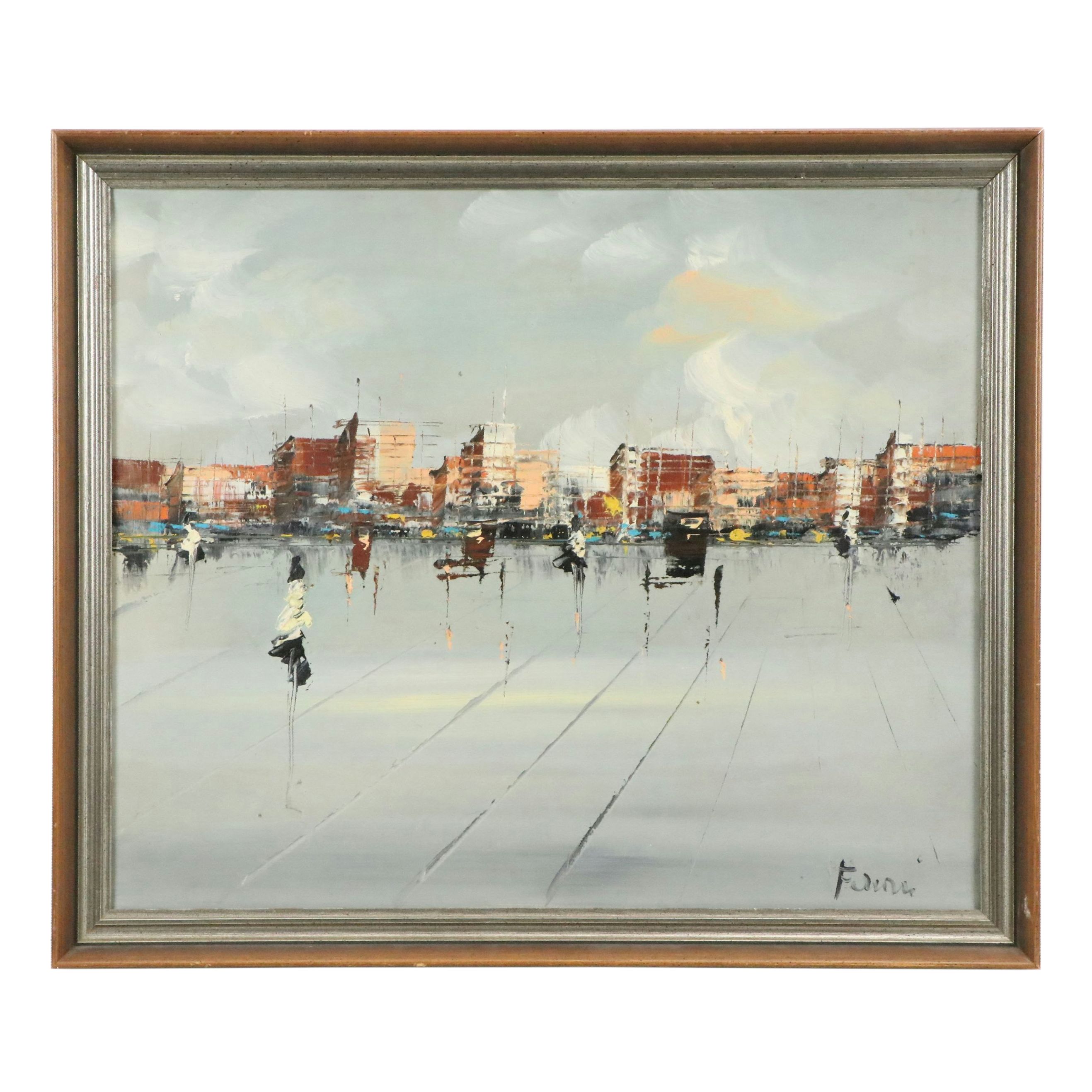 Modernist Oil Painting of Cityscape, Late 20th to 21st Century