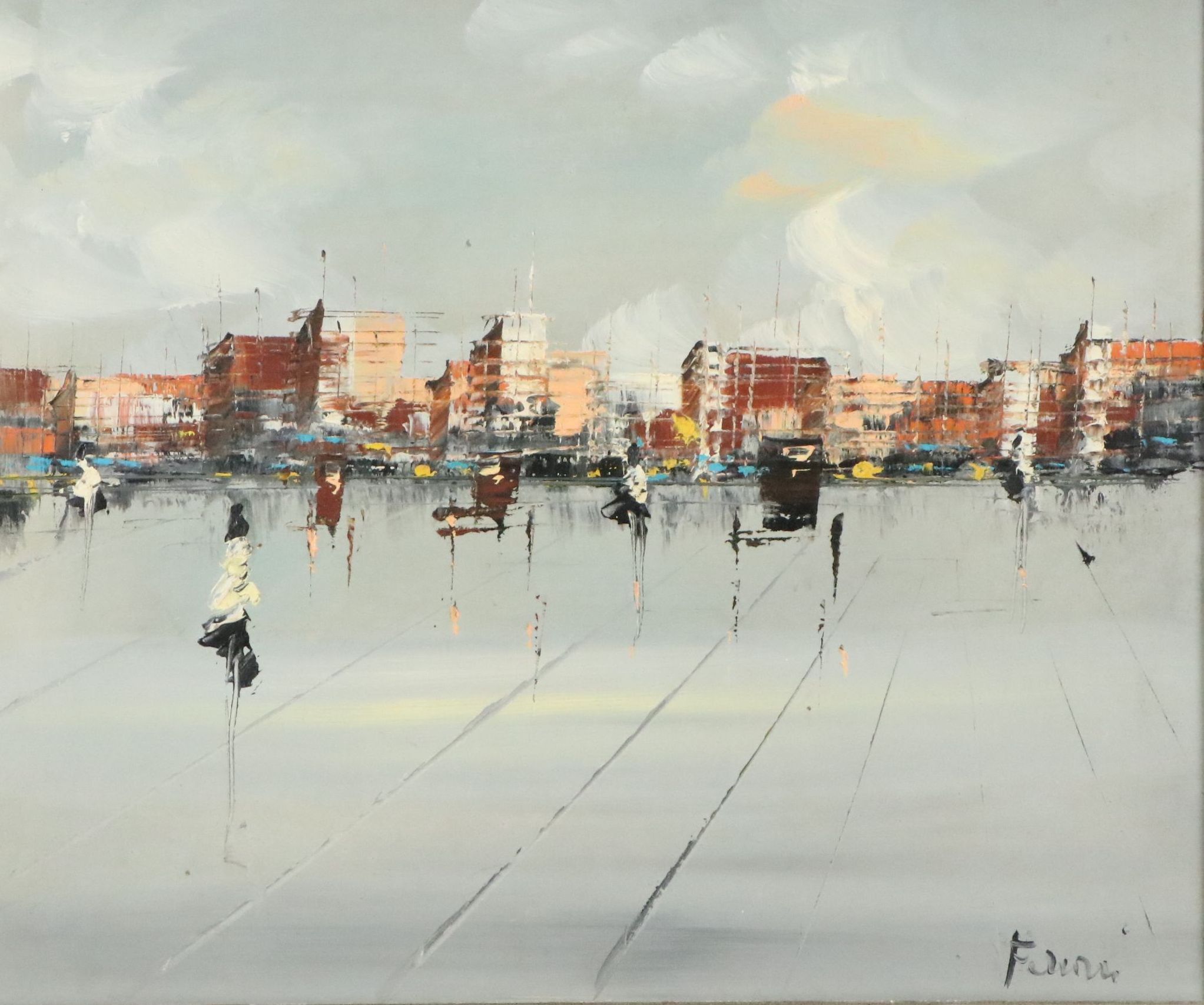 Modernist Oil Painting of Cityscape, Late 20th to 21st Century
