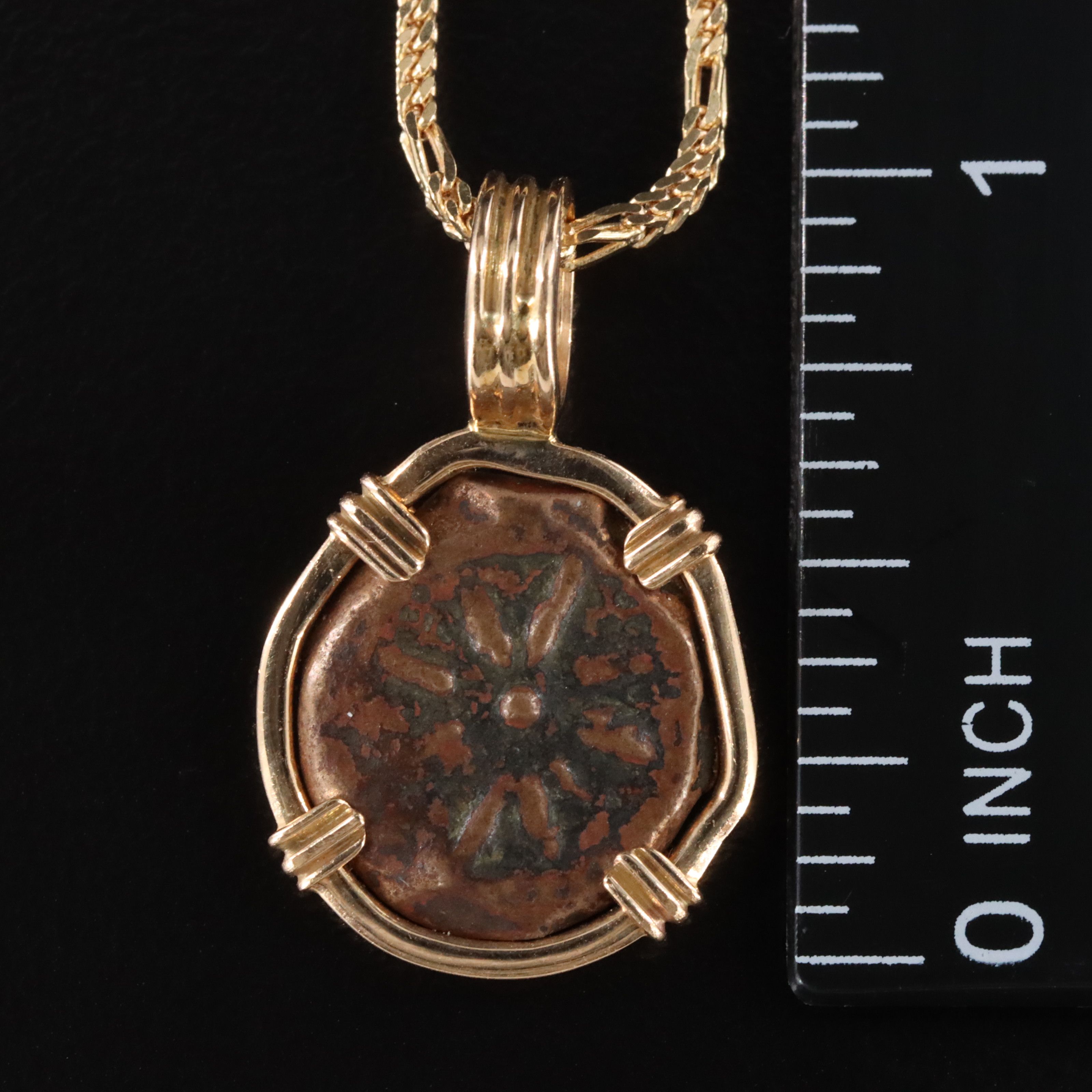 14K Necklace with Ancient Judaea Hasmoneans Æ Prutah "Widows Mite" Coin