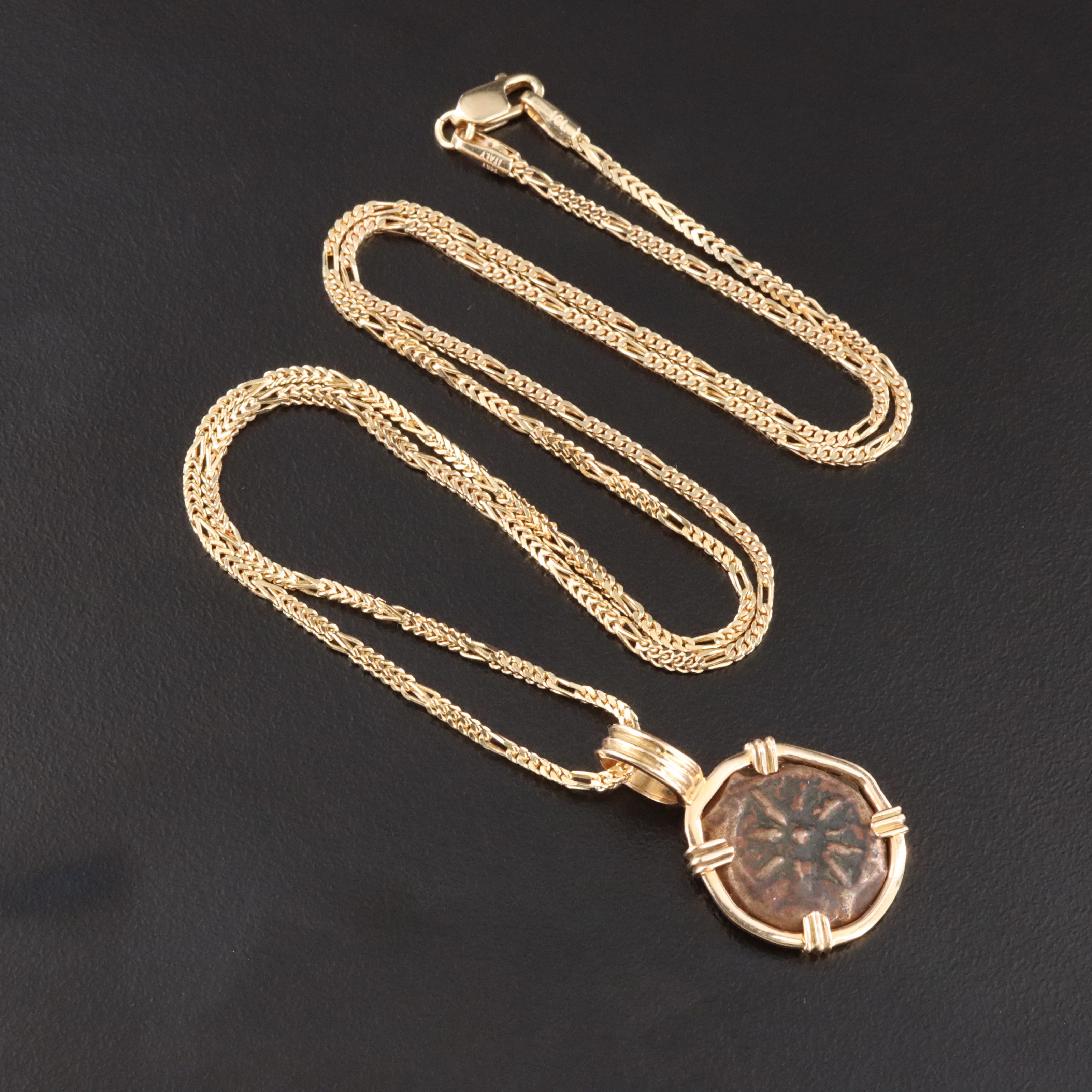 14K Necklace with Ancient Judaea Hasmoneans Æ Prutah "Widows Mite" Coin