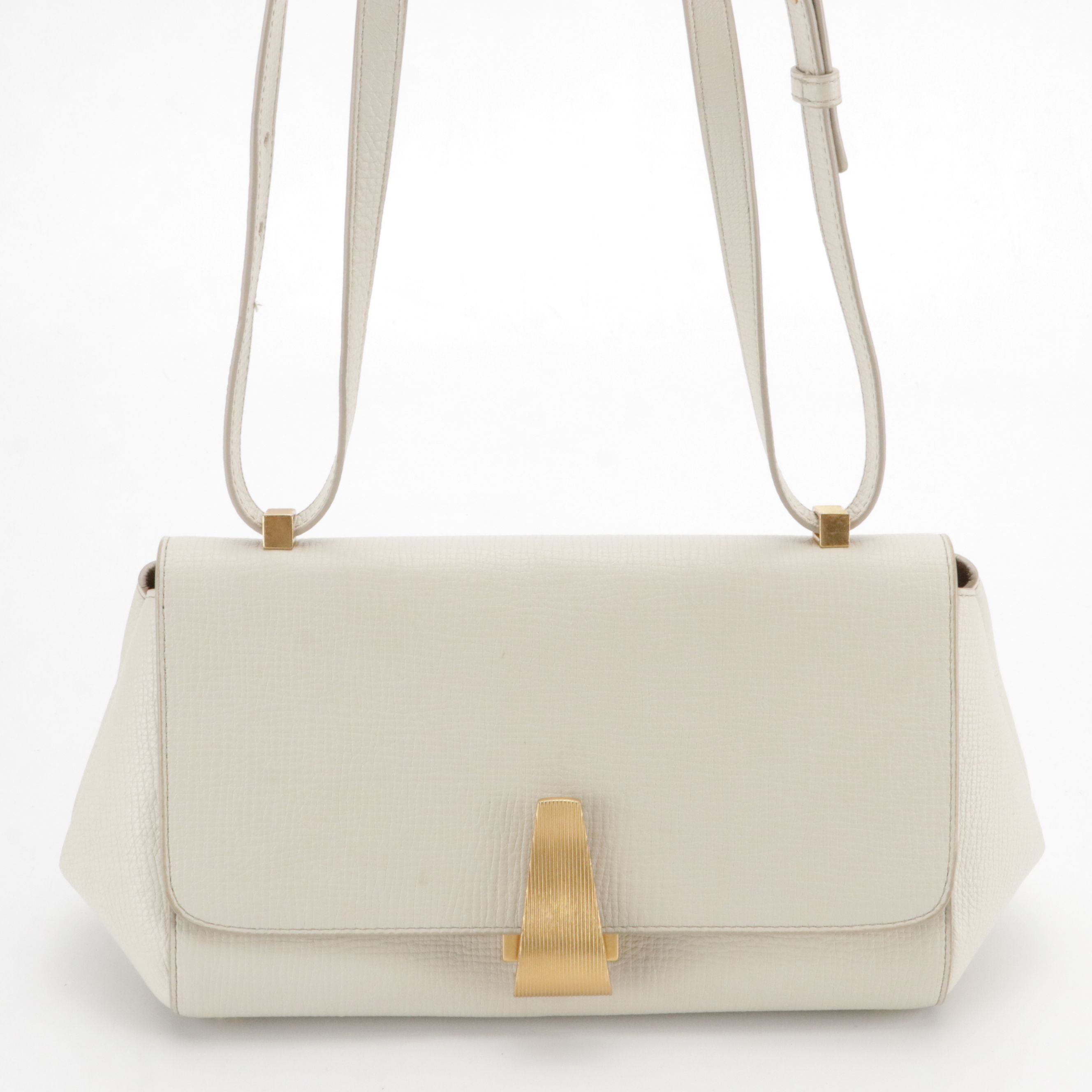 Bottega Veneta The Angle Two-Way Bag in Ivory Palmellato Calfskin Leather