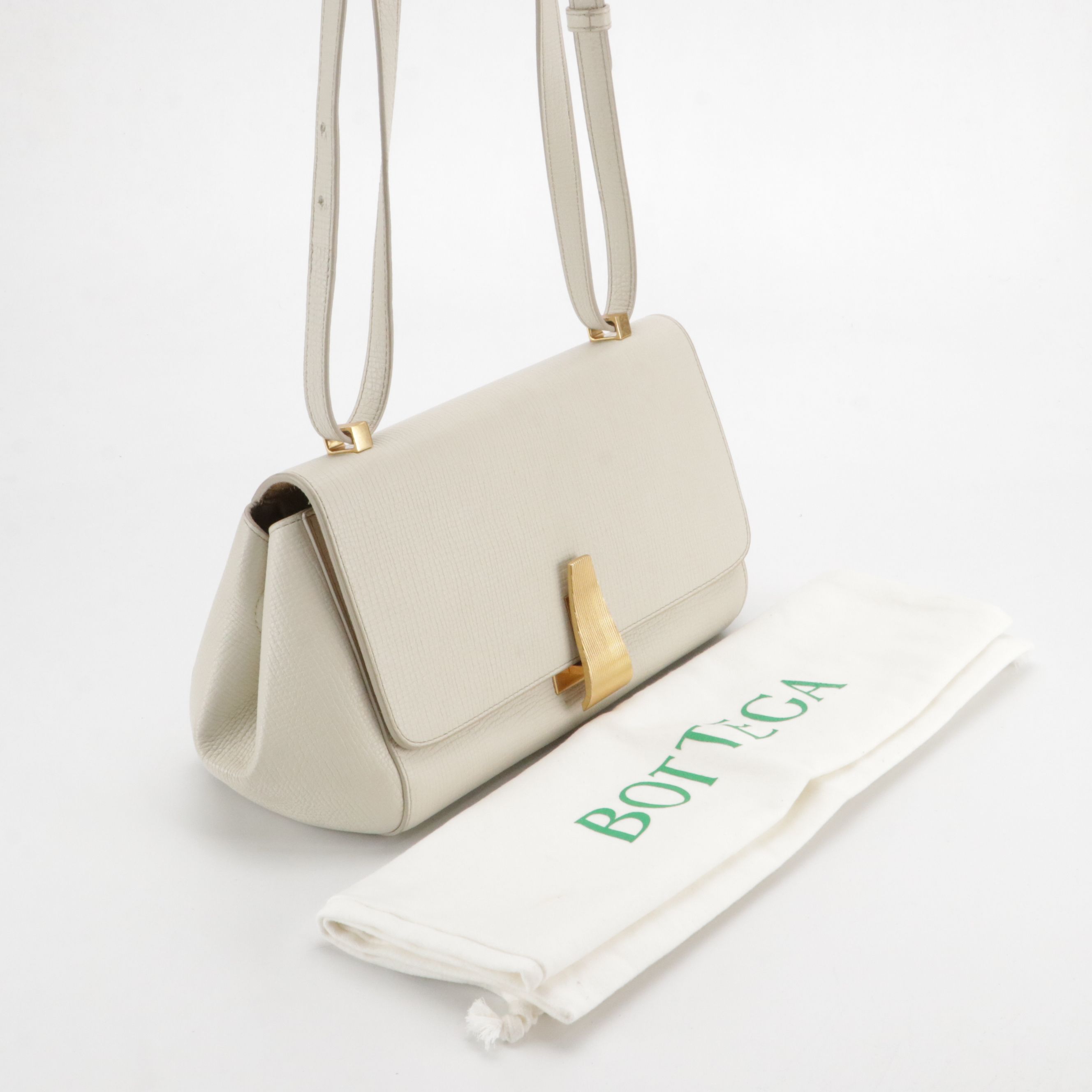 Bottega Veneta The Angle Two-Way Bag in Ivory Palmellato Calfskin Leather