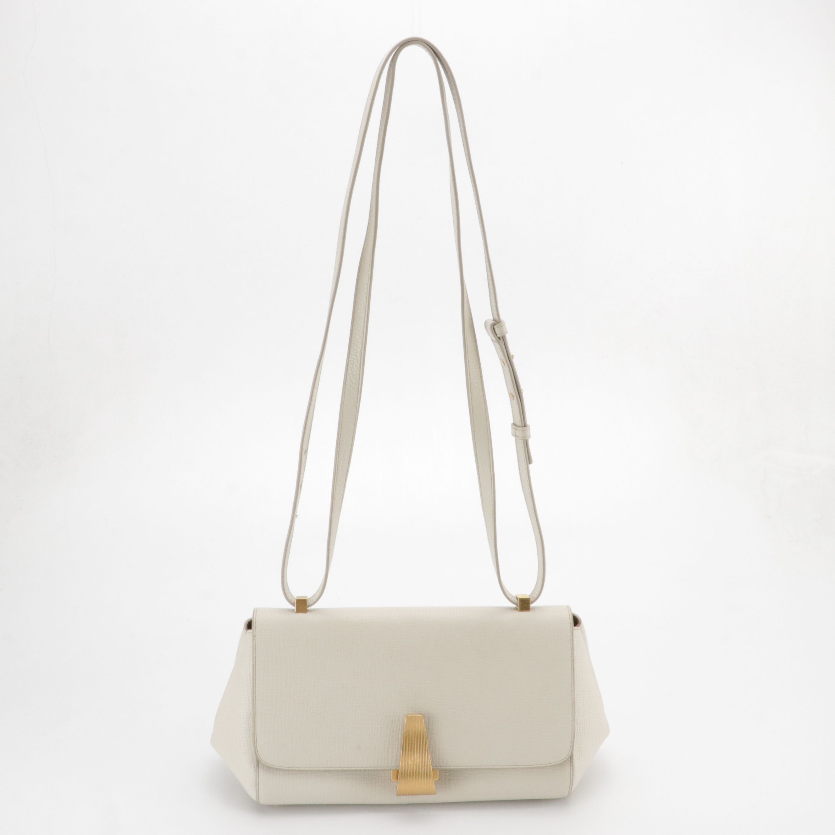 Bottega Veneta The Angle Two-Way Bag in Ivory Palmellato Calfskin Leather