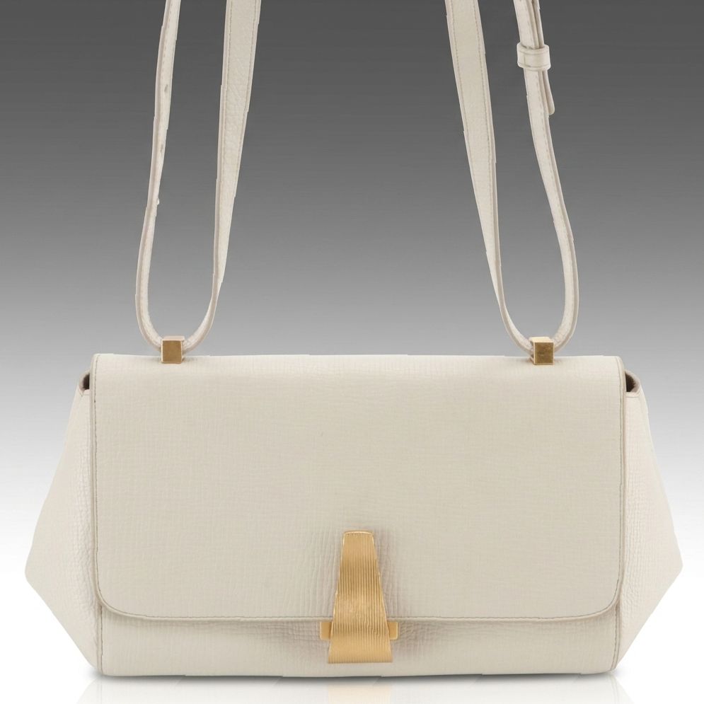 Bottega Veneta The Angle Two-Way Bag in Ivory Palmellato Calfskin Leather