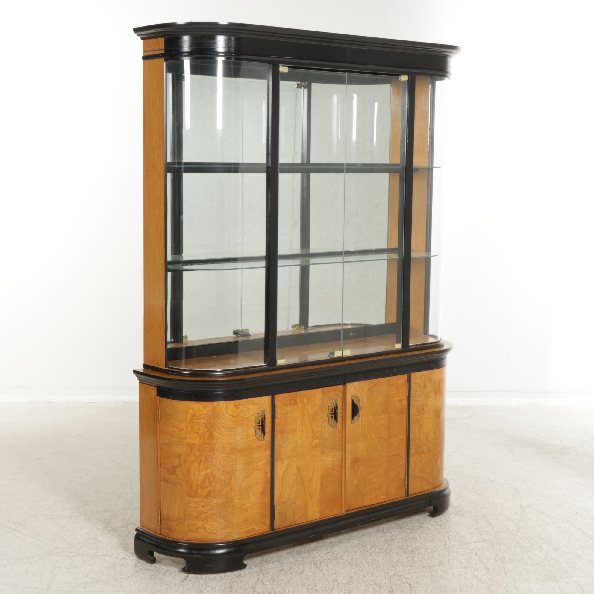 Singer Furniture "Kyoto" Japanism Ebonized and Burl Wood China Cabinet