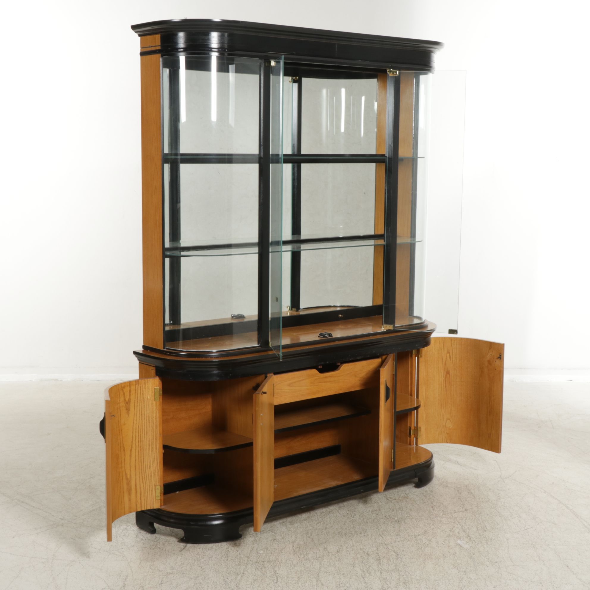 Singer Furniture "Kyoto" Japanism Ebonized and Burl Wood China Cabinet