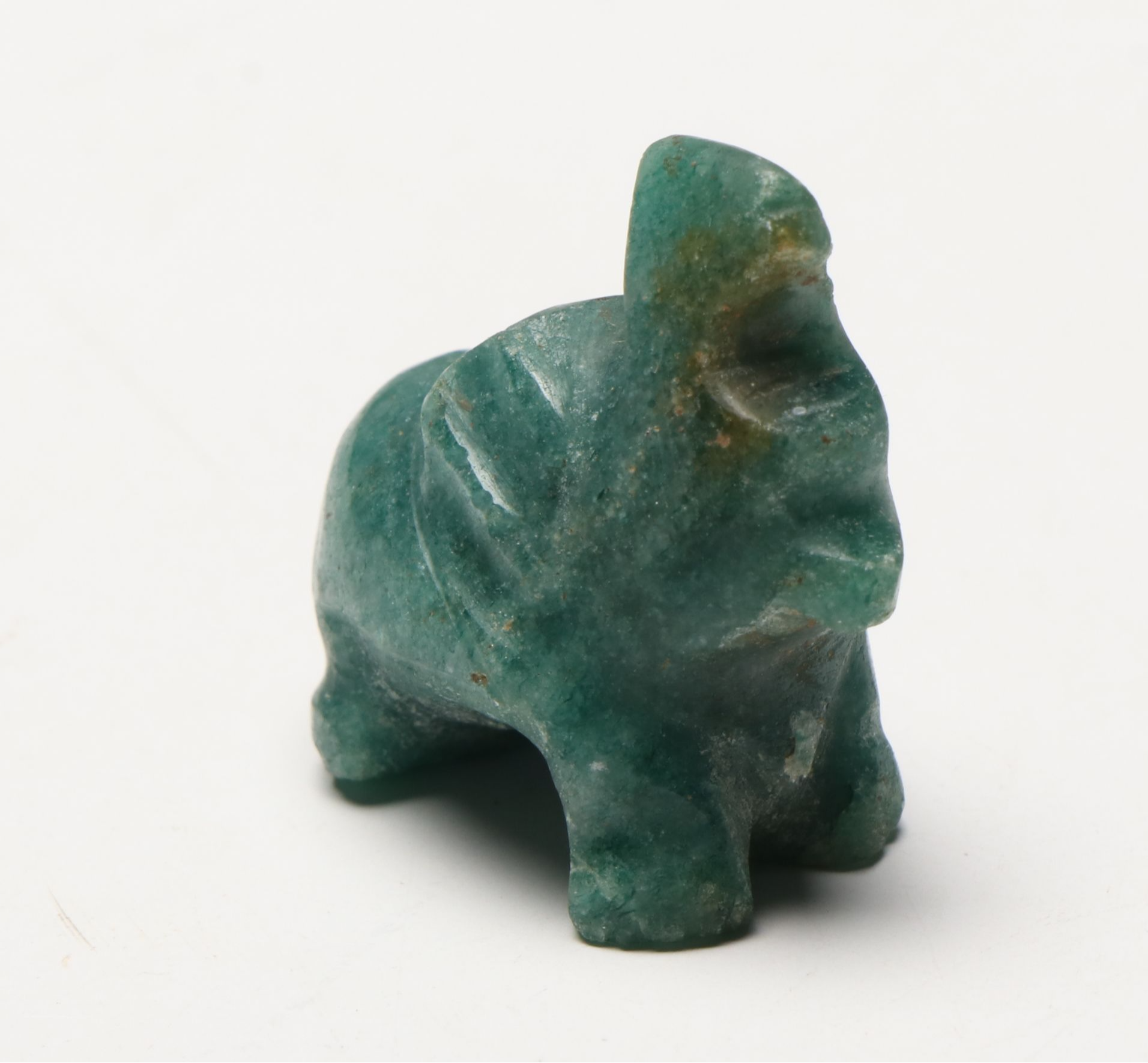 East Asian Hand-Carved Nephrite Elephant Figures with Aventurine Figure