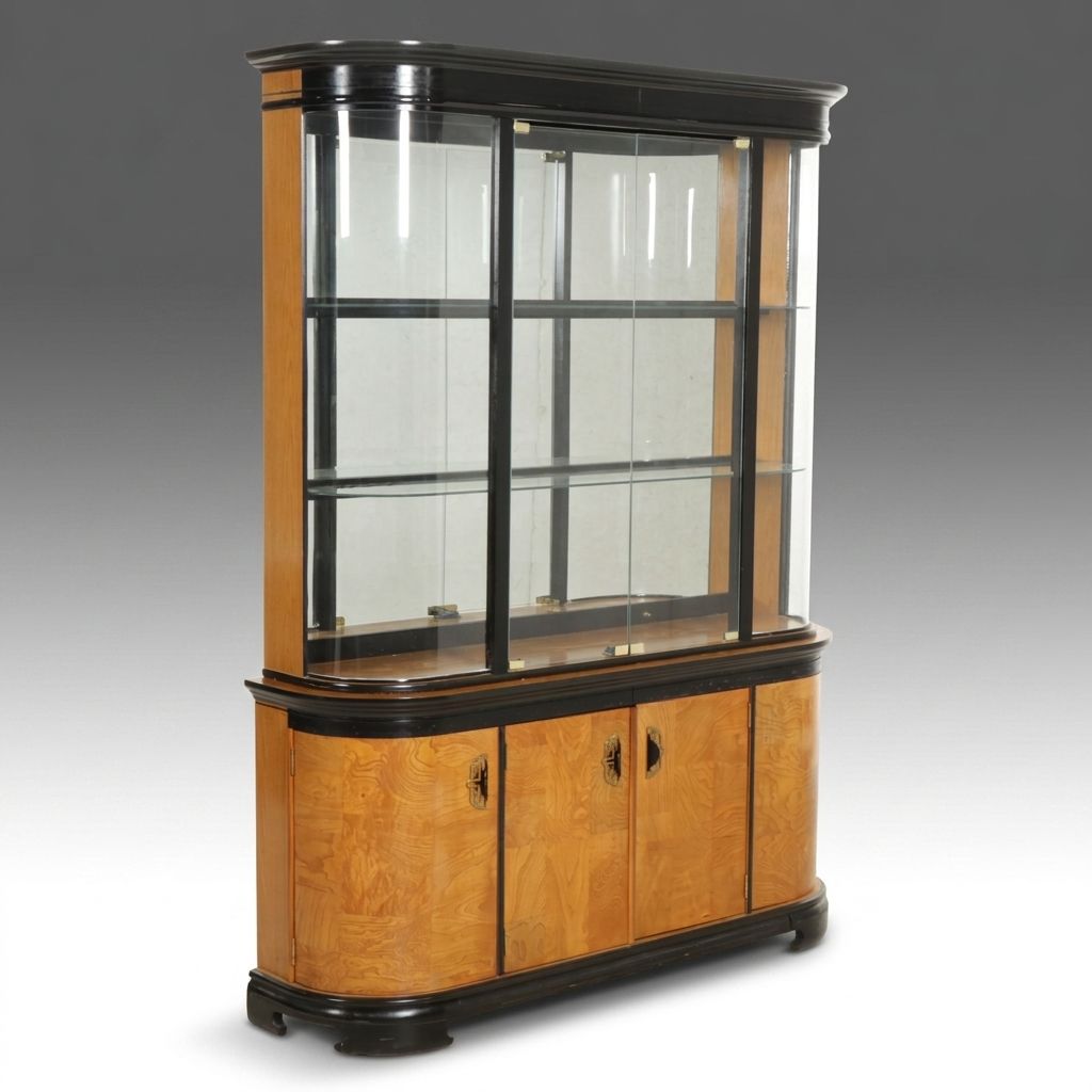 Singer Furniture "Kyoto" Japanism Ebonized and Burl Wood China Cabinet