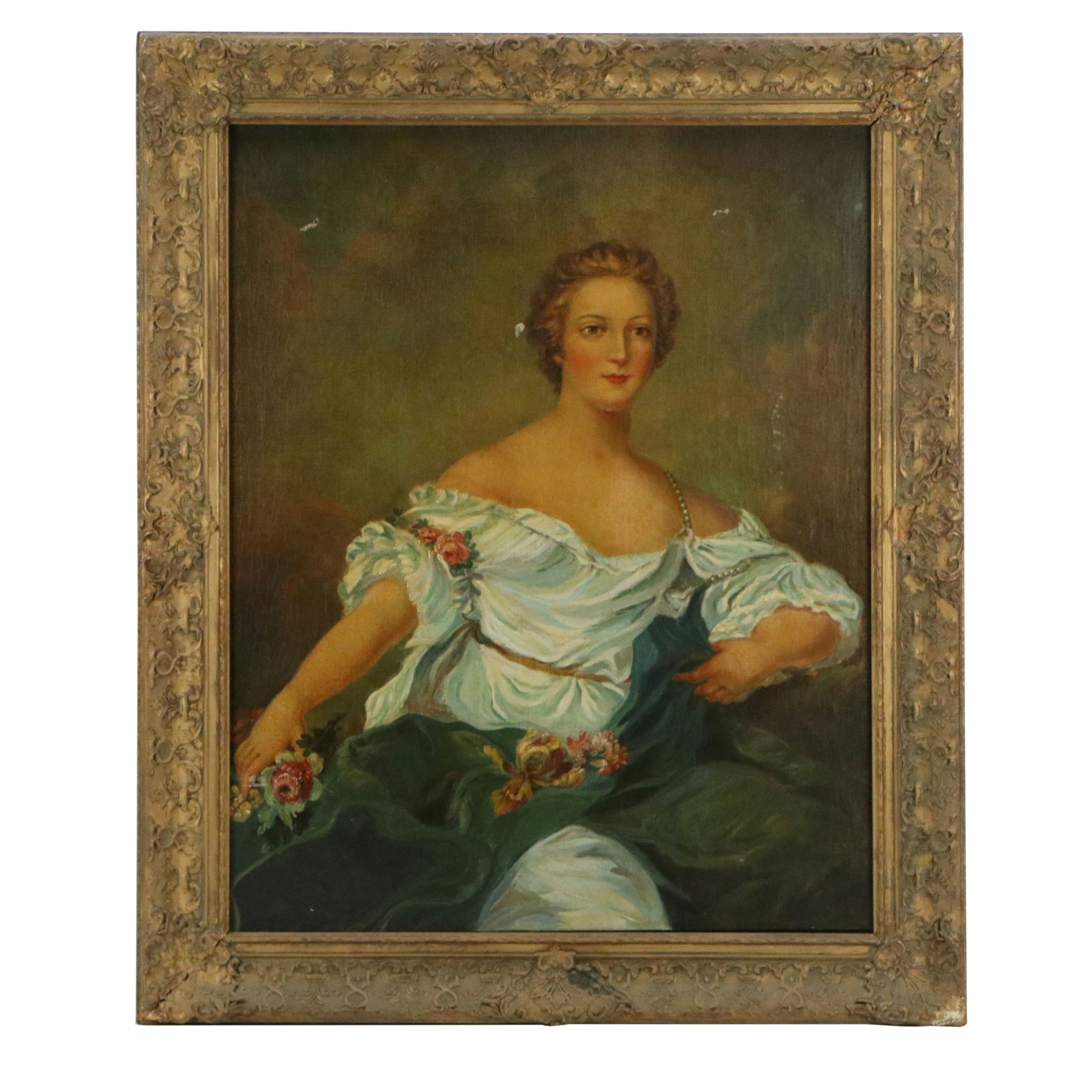 Copy Oil Painting After Jean-Marc Nattier "The Marquise de Baglion as Flora"