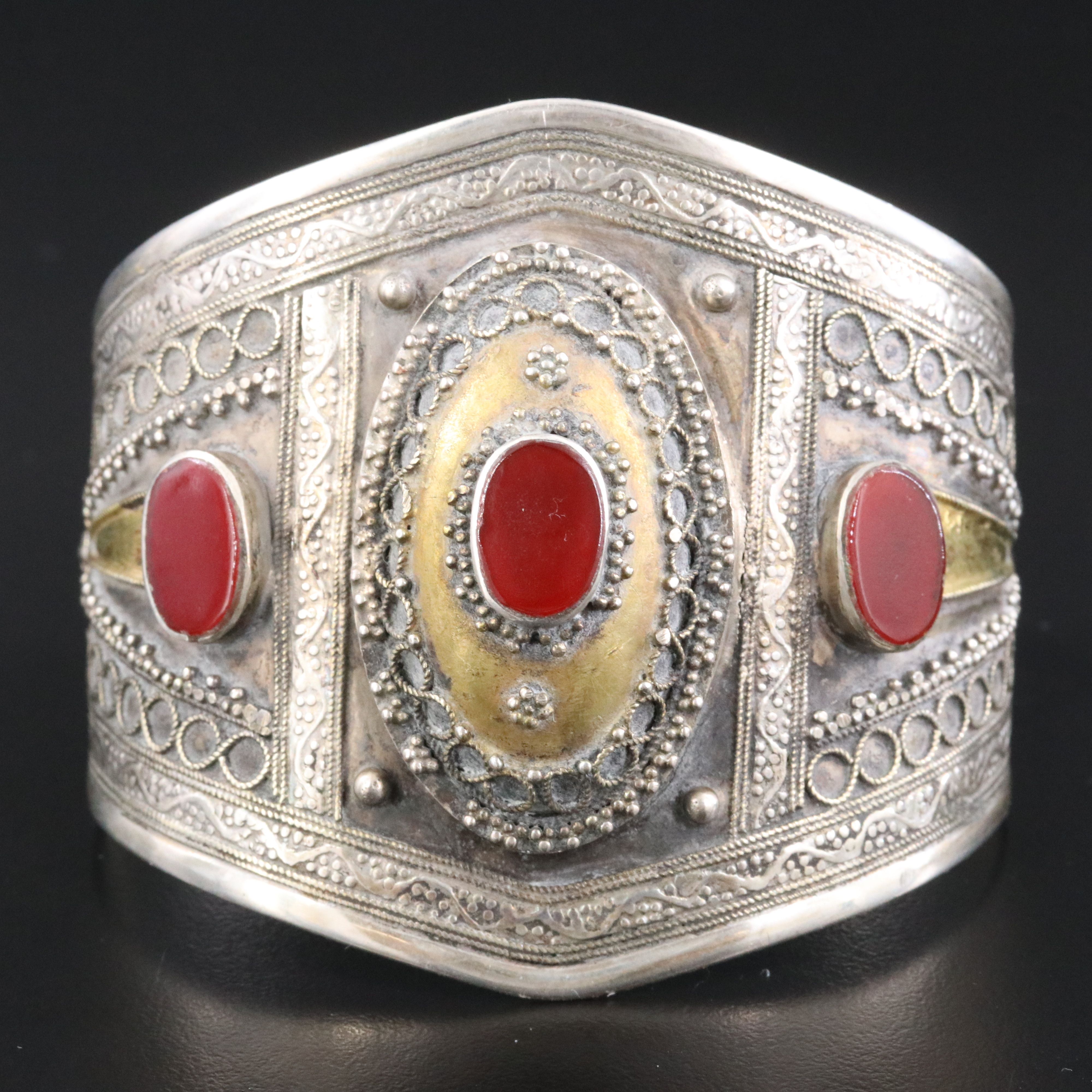 Afghan 900 Silver Carnelian Cuff Bracelet