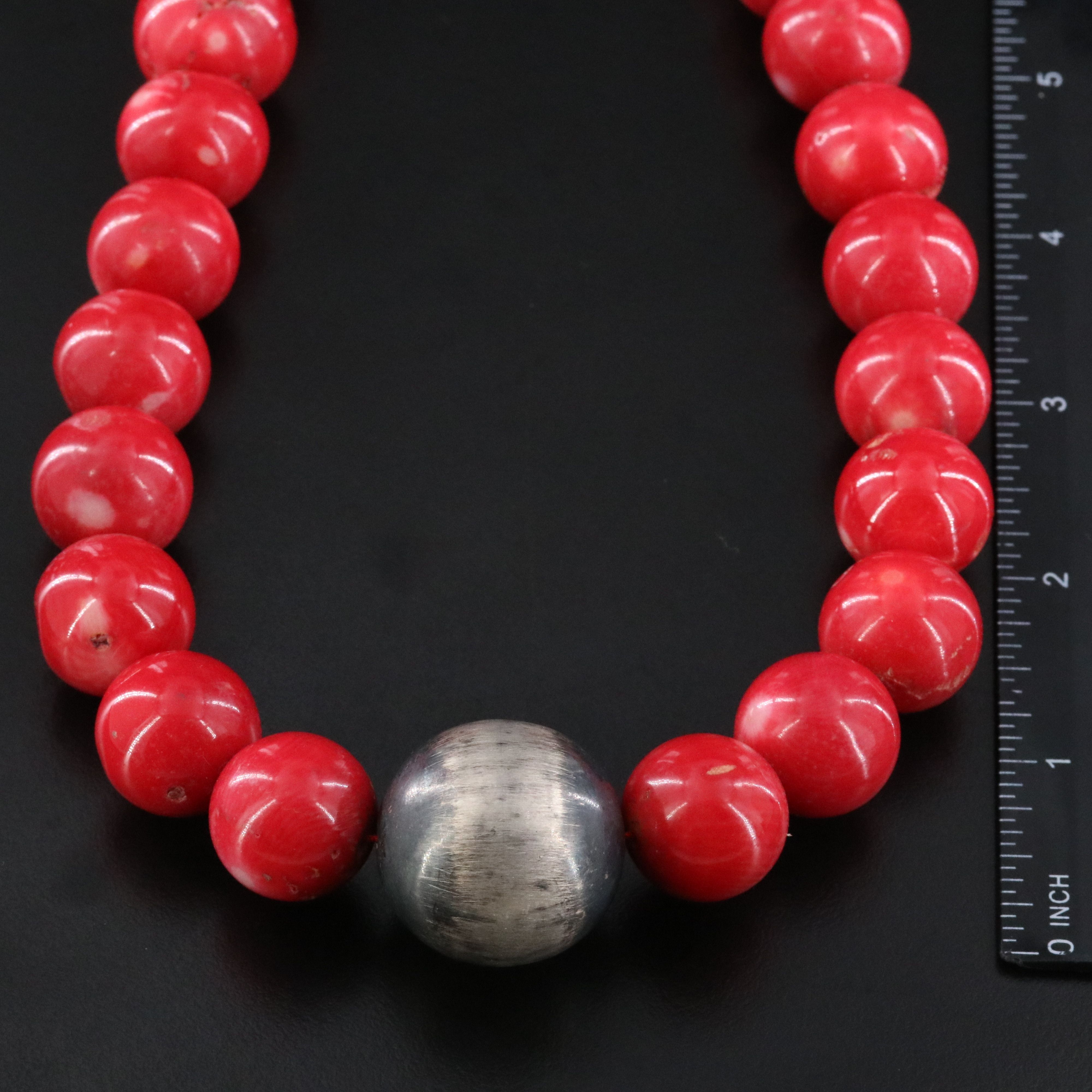 Sterling Coral Bead Necklace