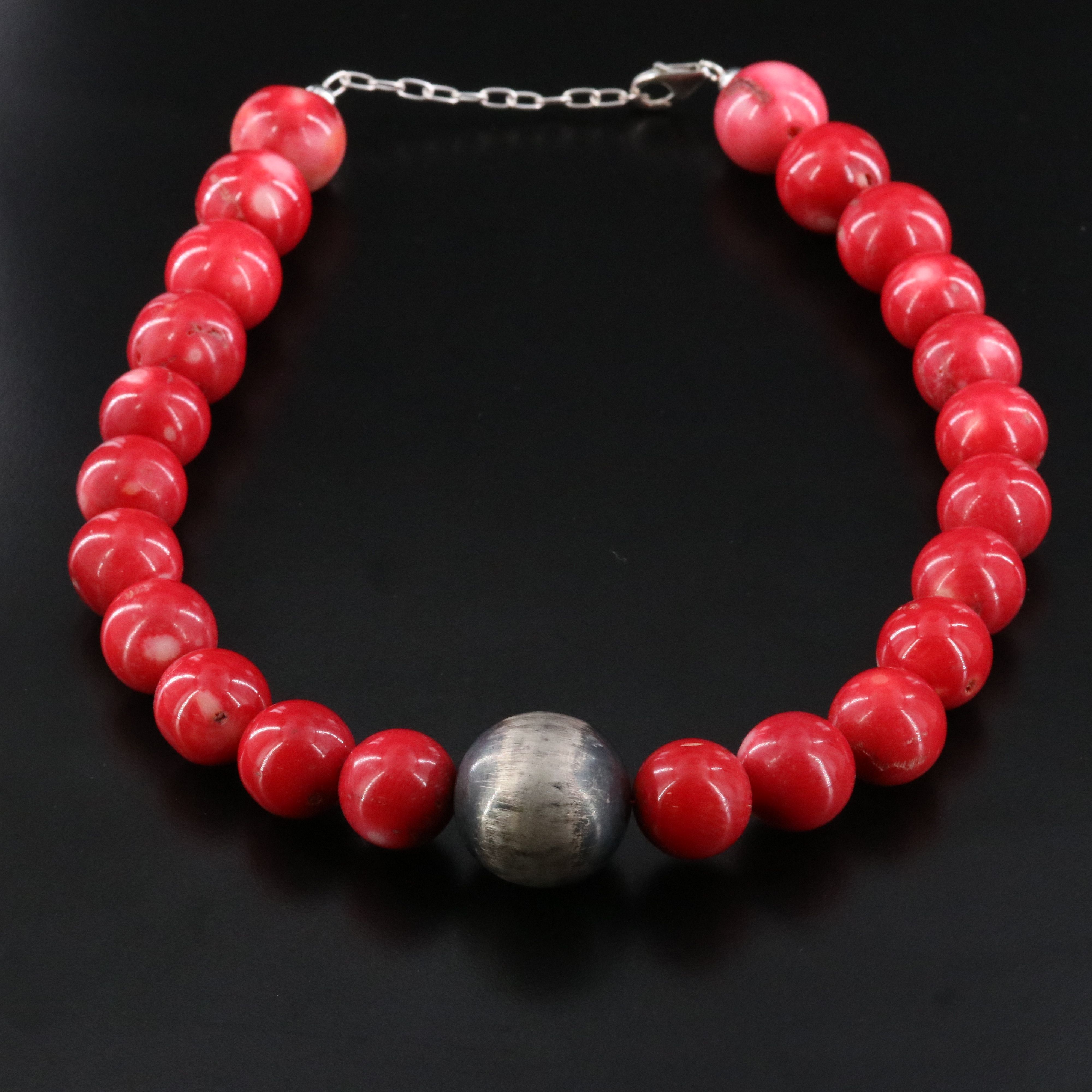 Sterling Coral Bead Necklace