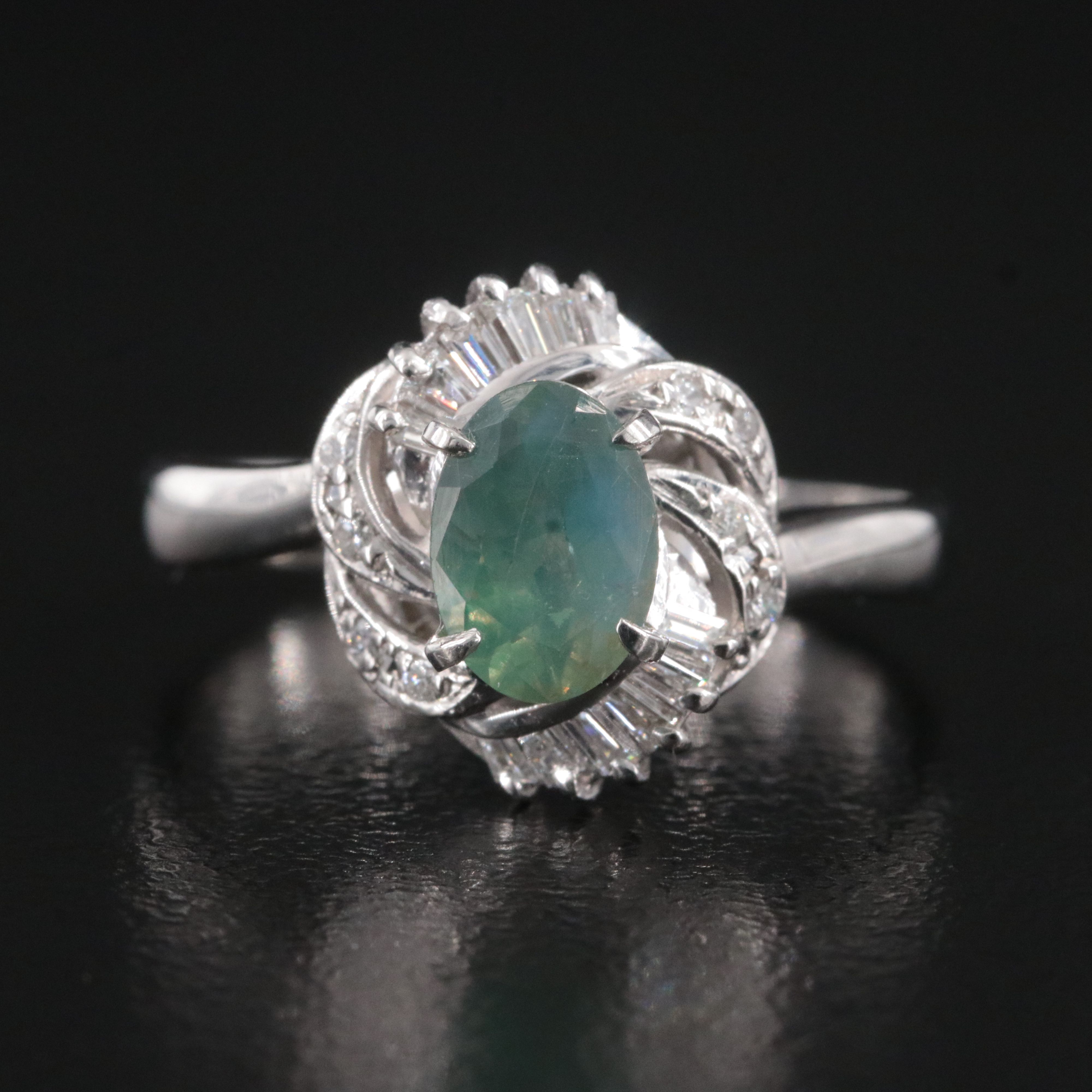 Platinum 1.08 CT Alexandrite and Diamond Swirl Ring with GIA Report