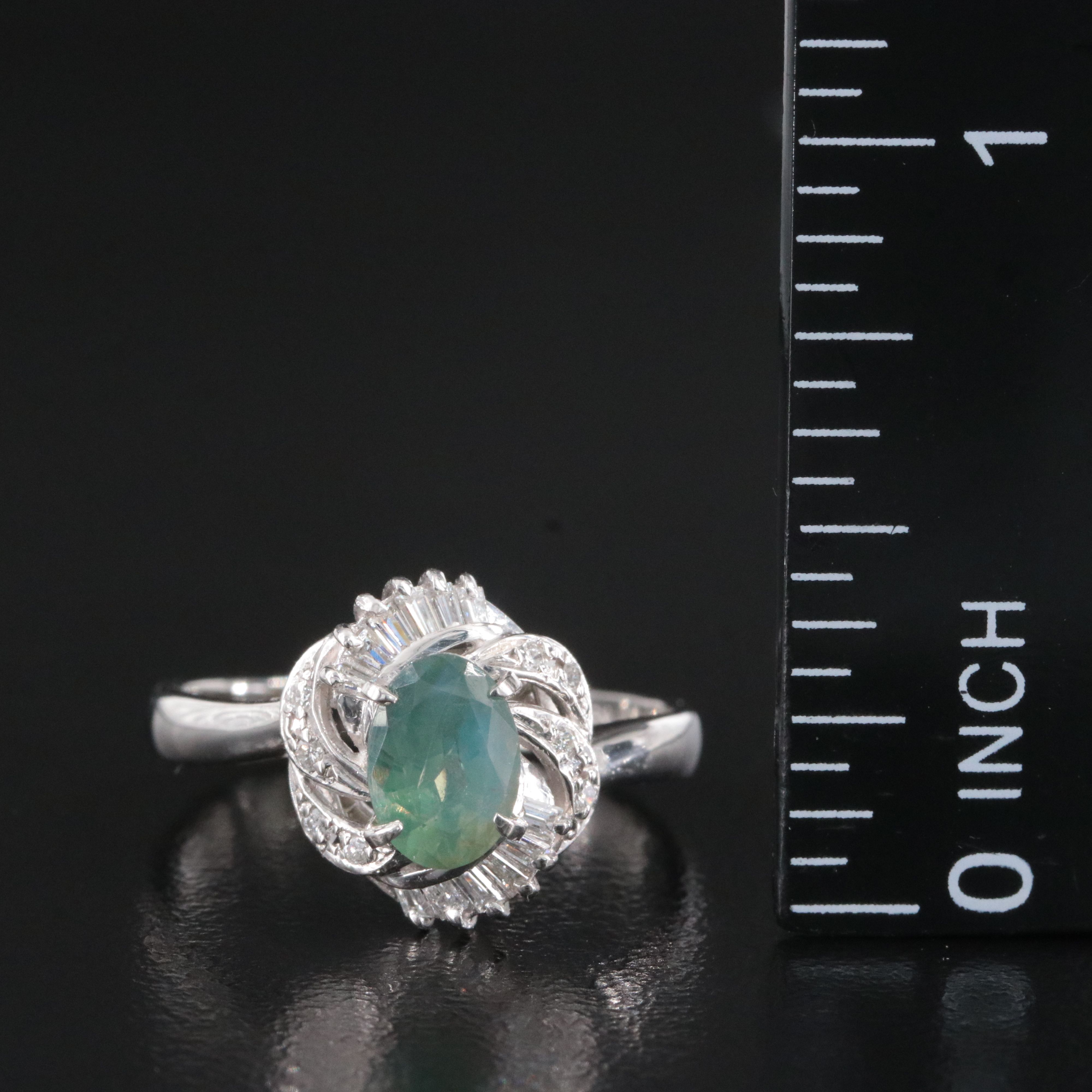 Platinum 1.08 CT Alexandrite and Diamond Swirl Ring with GIA Report