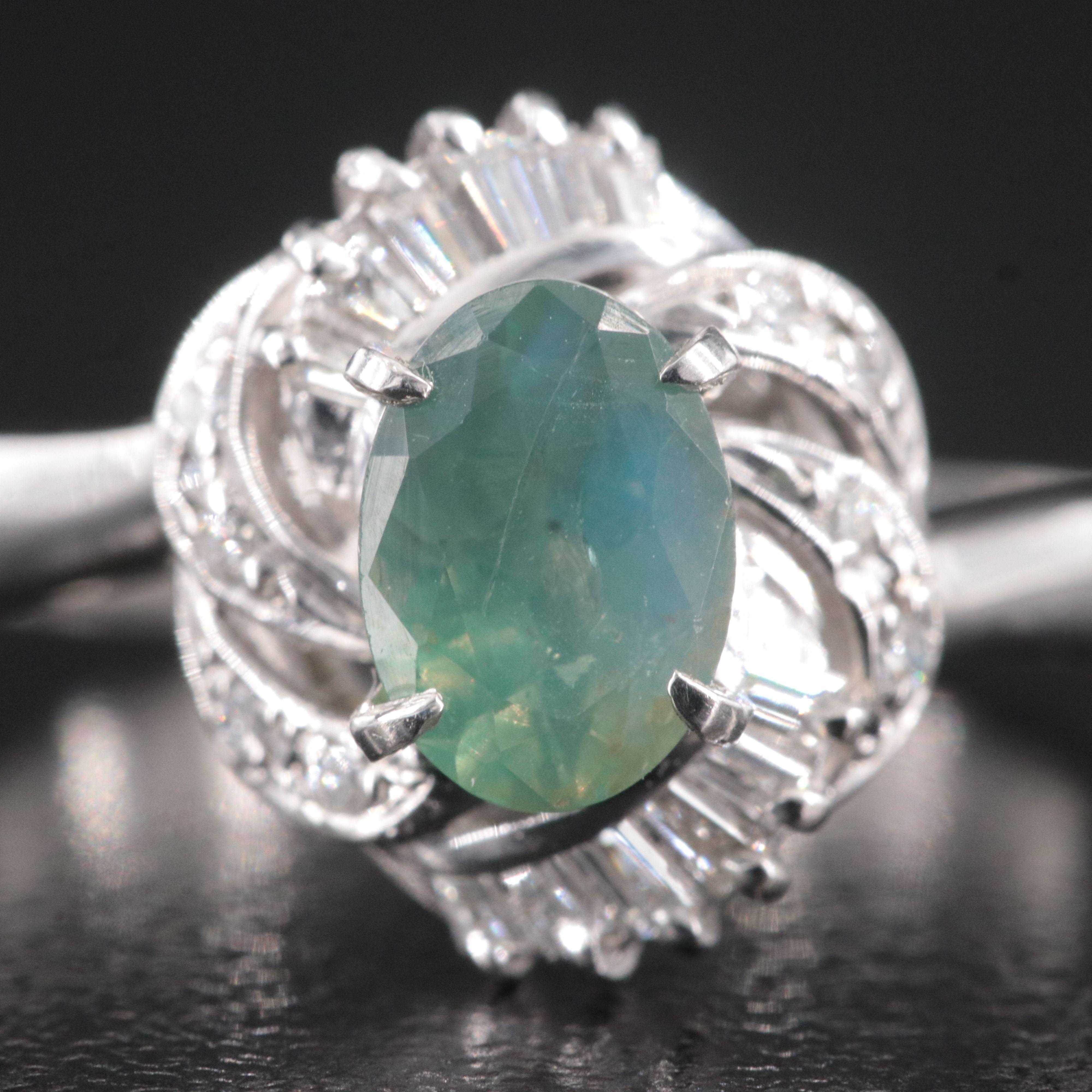 Platinum 1.08 CT Alexandrite and Diamond Swirl Ring with GIA Report