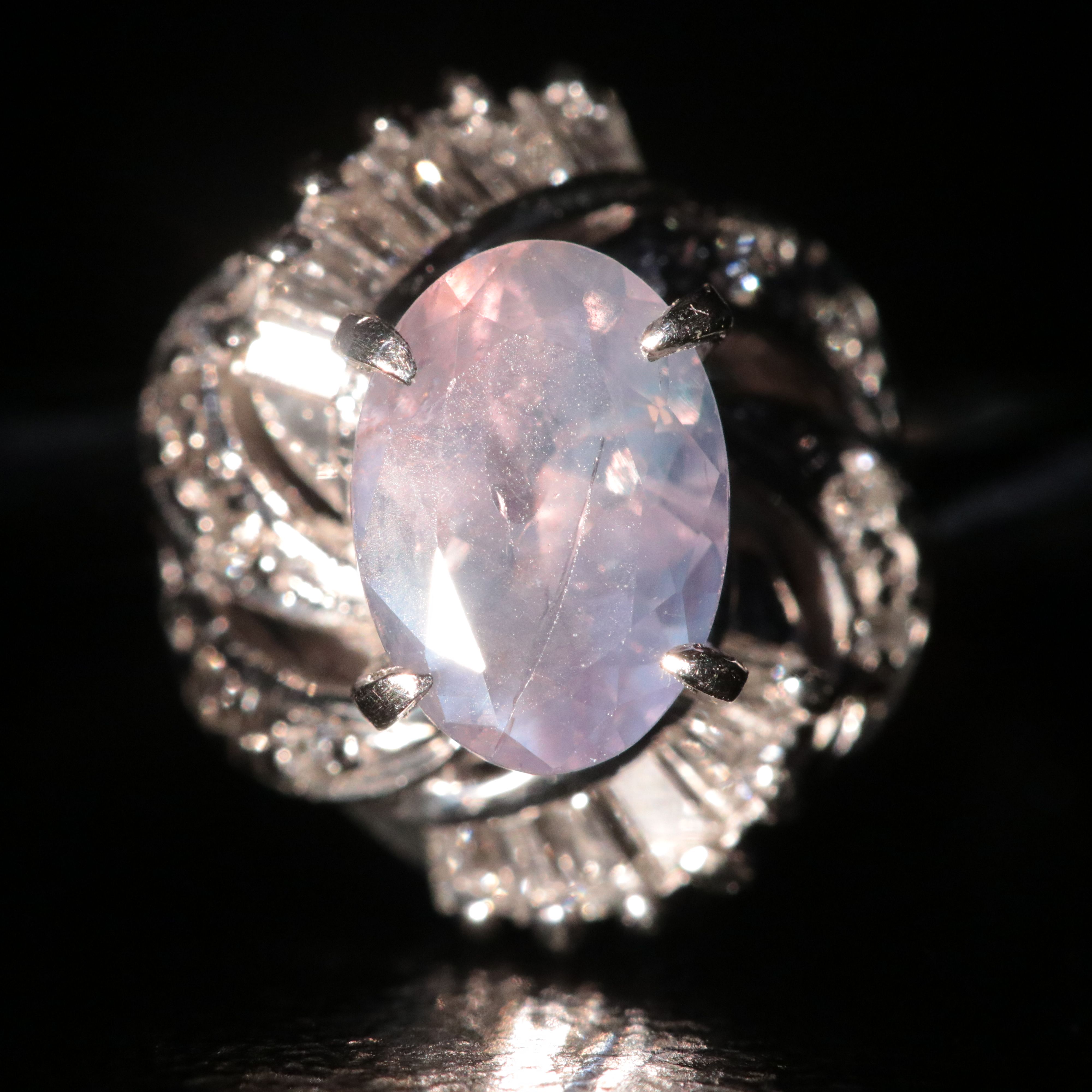 Platinum 1.08 CT Alexandrite and Diamond Swirl Ring with GIA Report