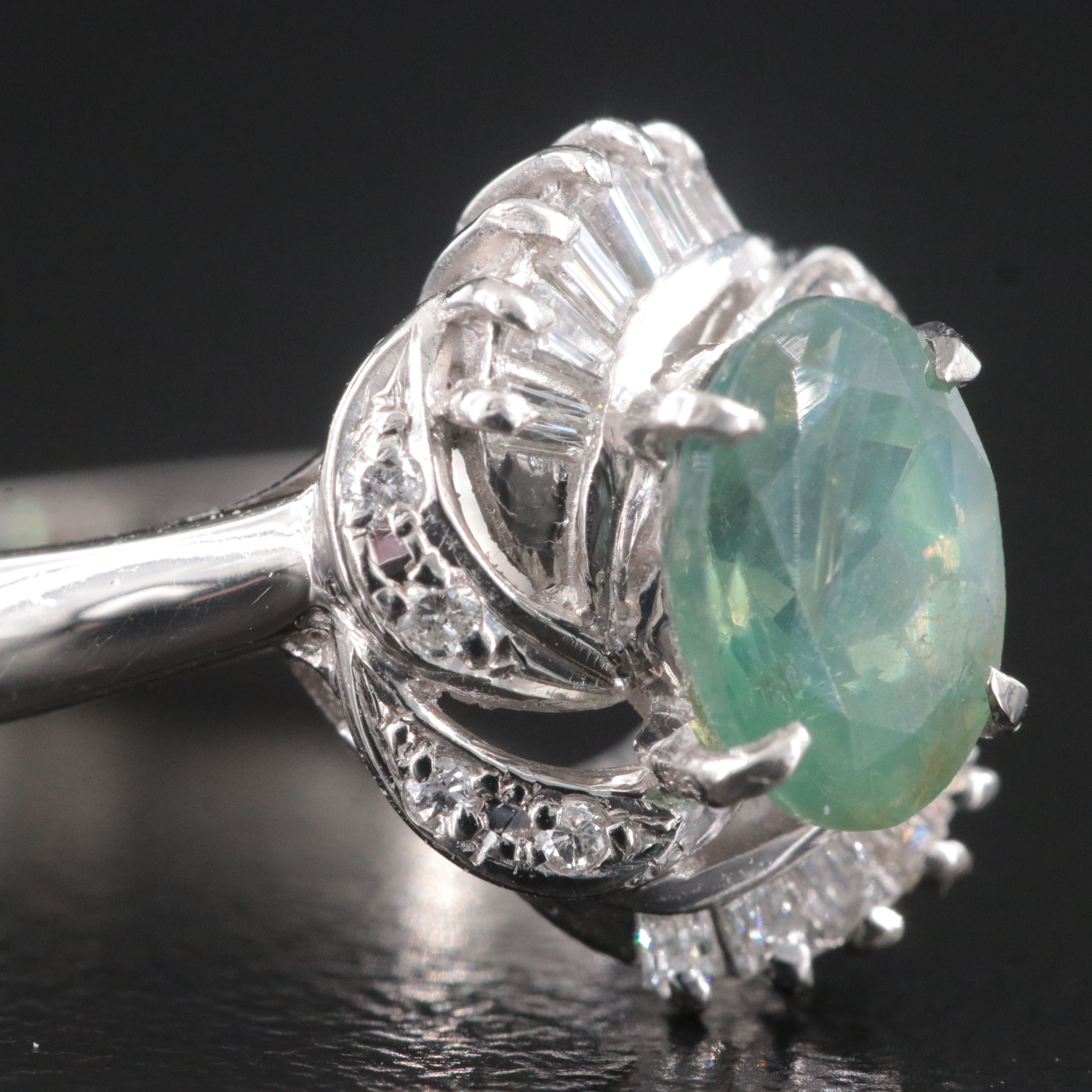 Platinum 1.08 CT Alexandrite and Diamond Swirl Ring with GIA Report