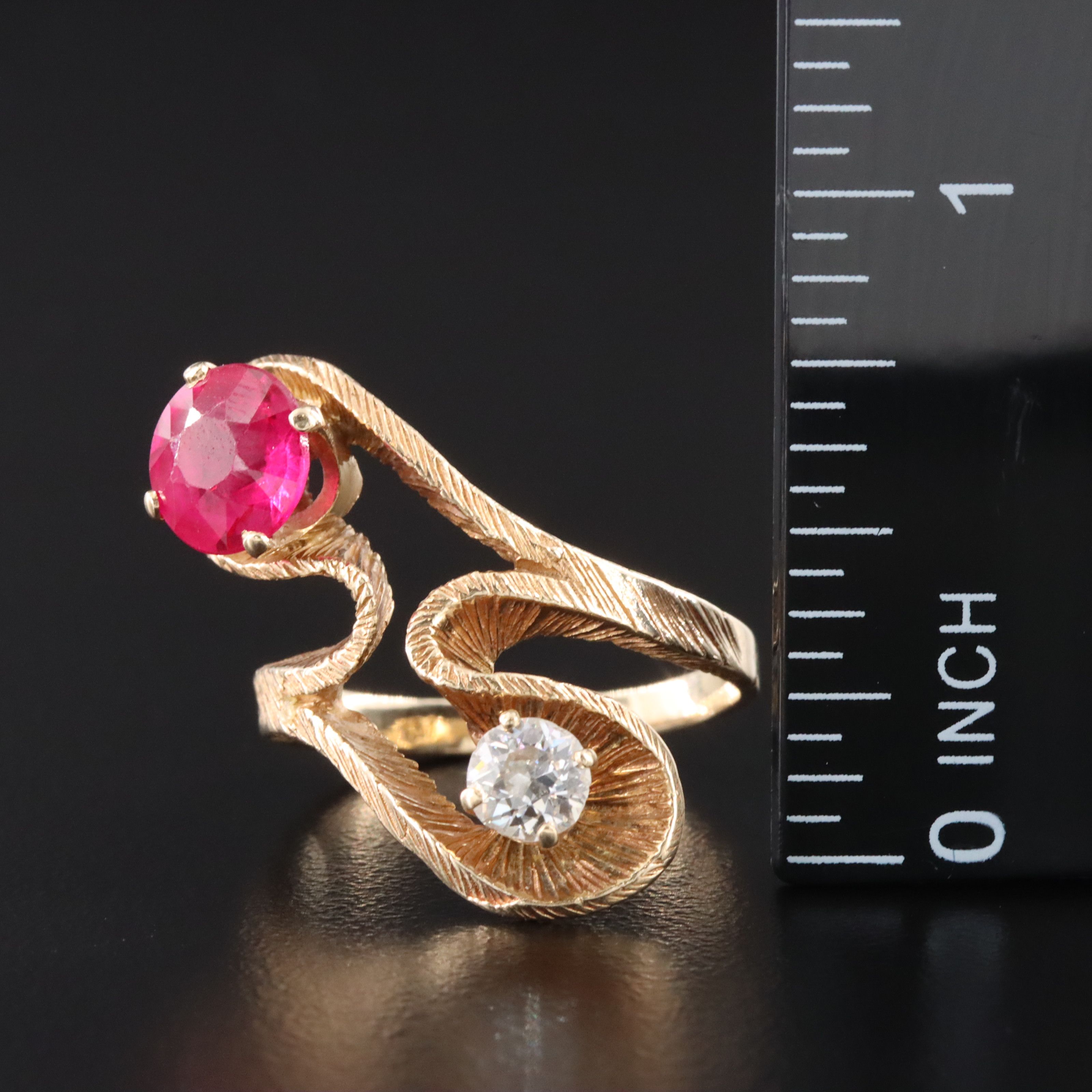 Vintage 14K Ruby and Diamond Ribbon Ring