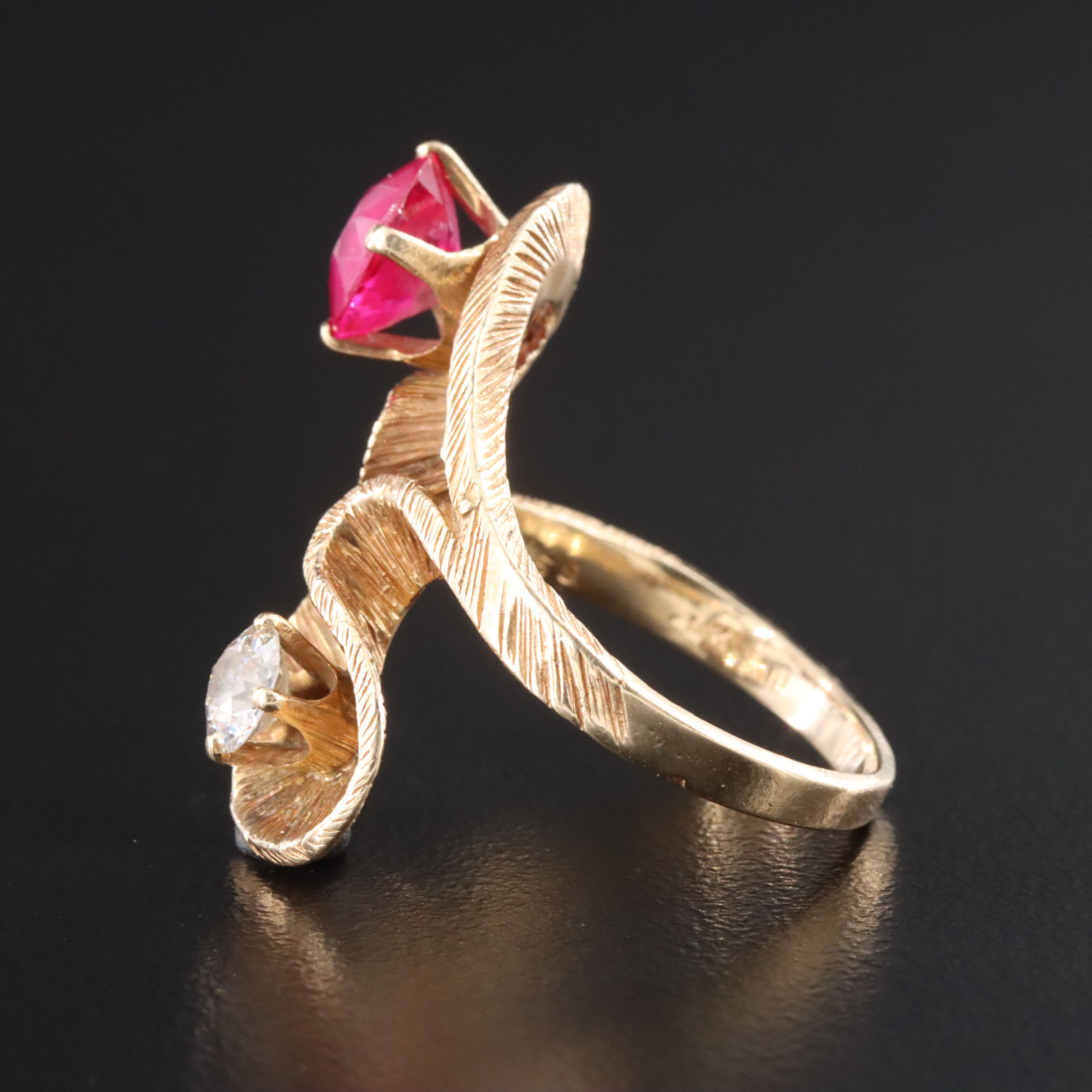 Vintage 14K Ruby and Diamond Ribbon Ring