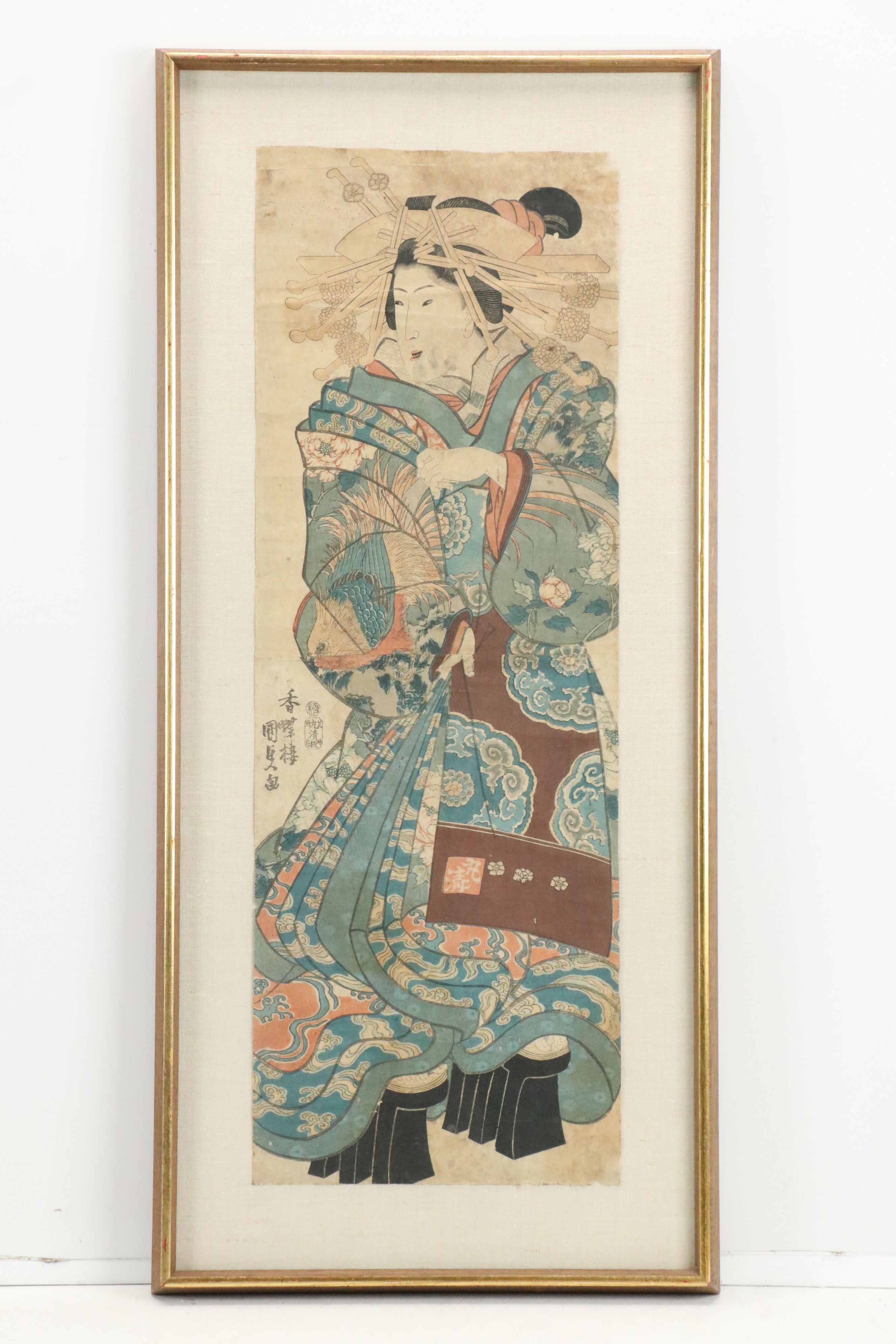 Japanese Woodblock After Keisai Eisen of Geisha and Other Woodblock, C. 1830s