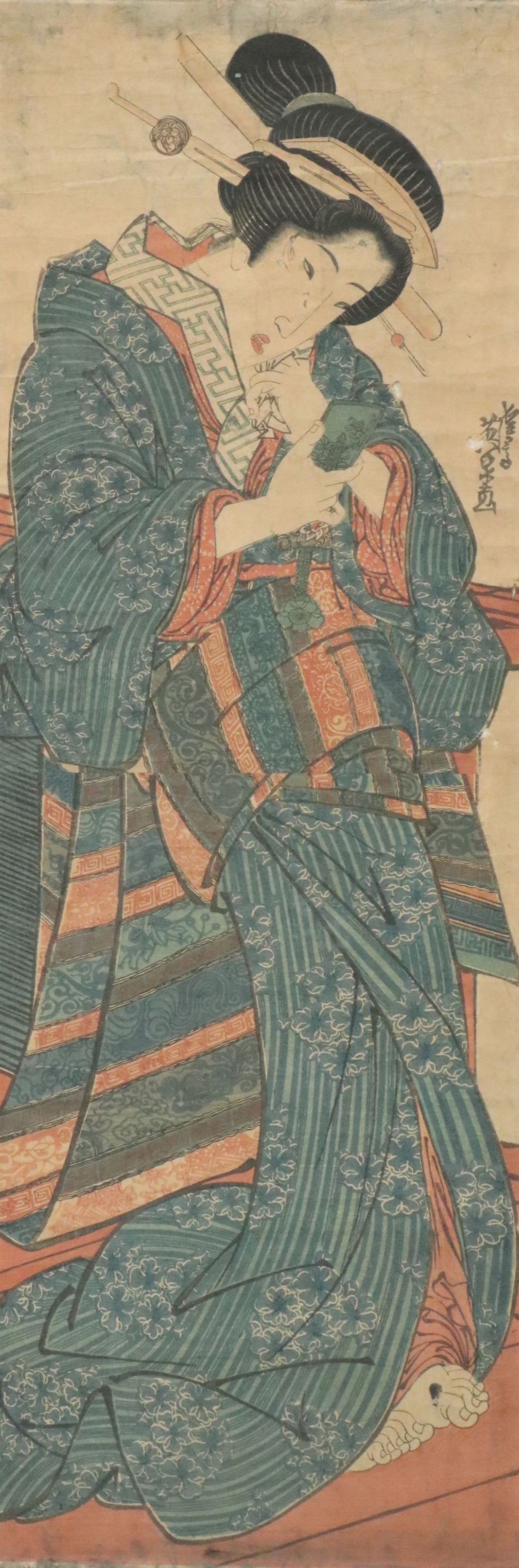 Japanese Woodblock After Keisai Eisen of Geisha and Other Woodblock, C. 1830s