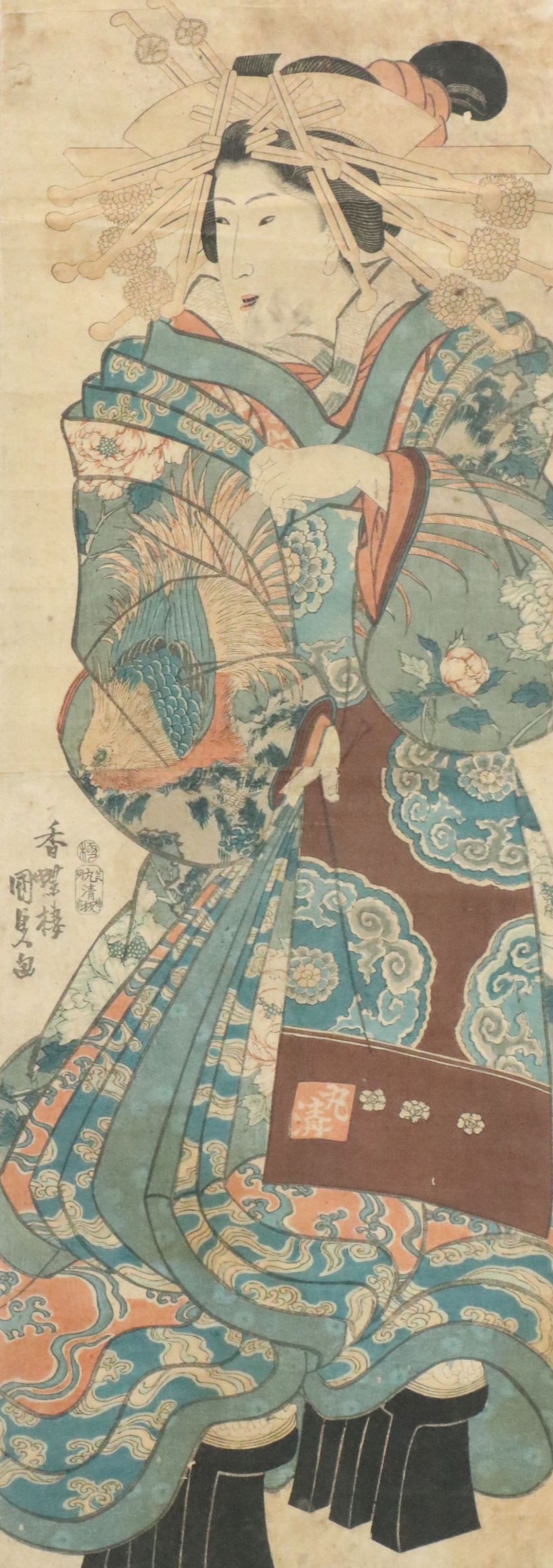 Japanese Woodblock After Keisai Eisen of Geisha and Other Woodblock, C. 1830s