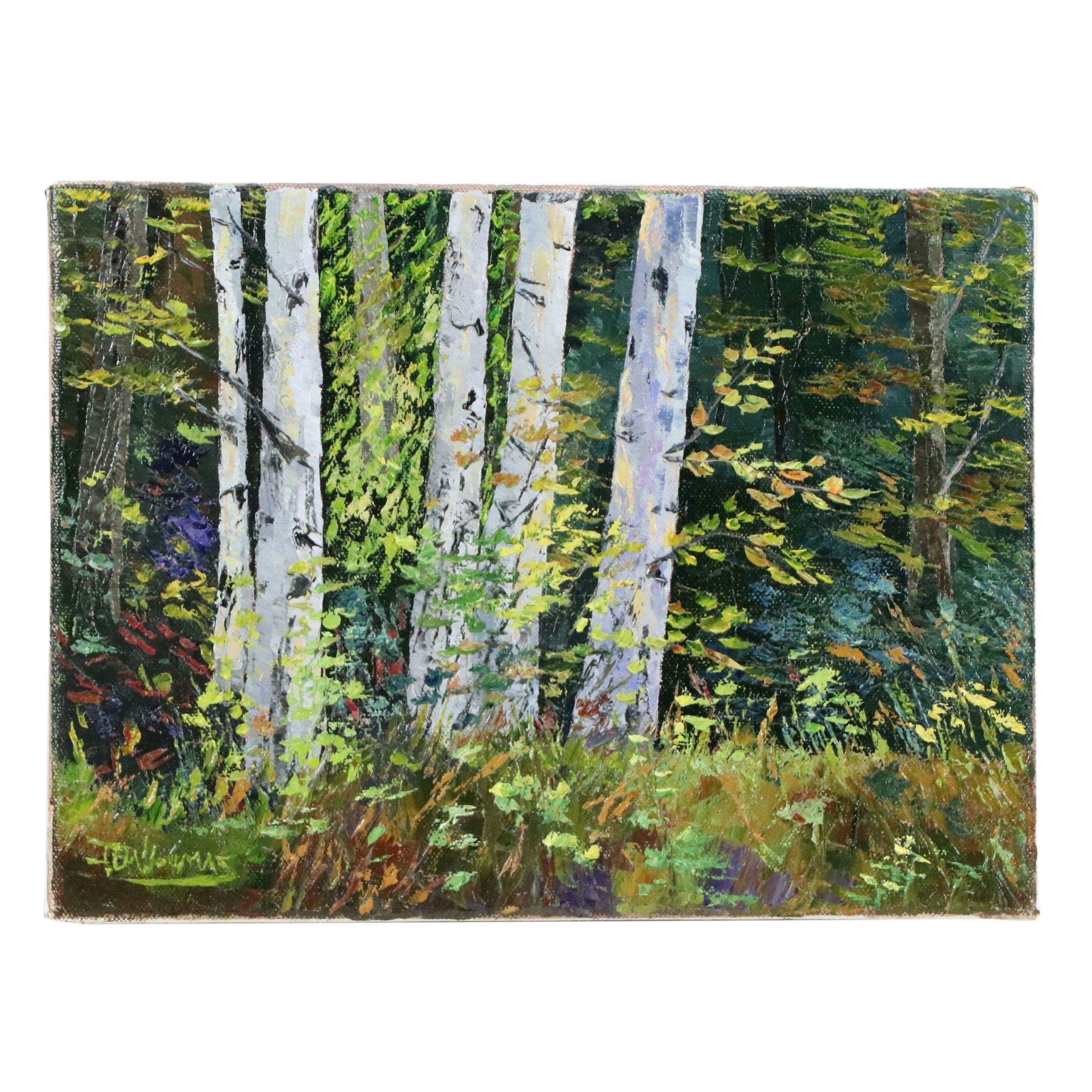 James Baldoumas Landscape Oil Painting "Birch Forest," 2026