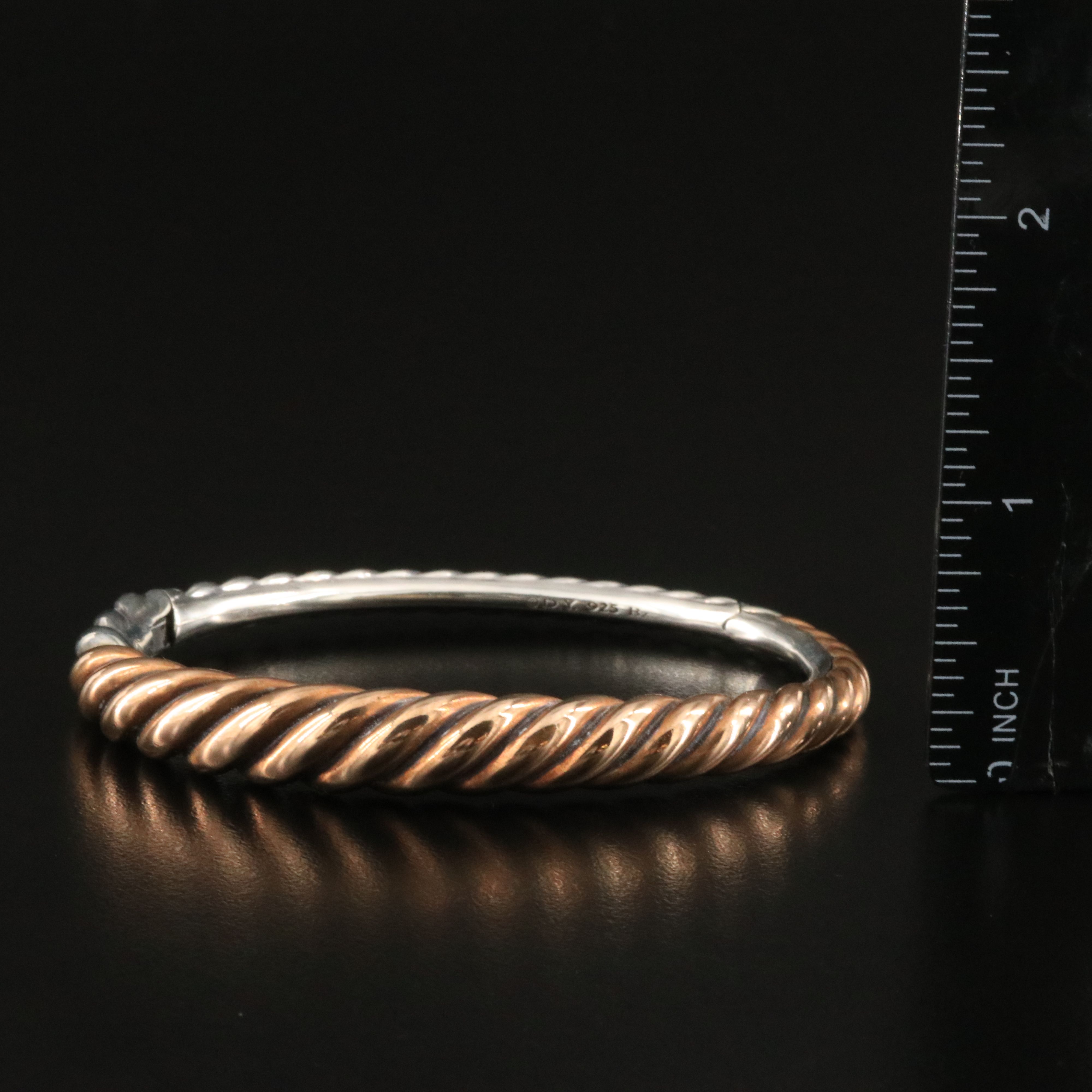 David Yurman Pure Form Sterling and Bronze Hinged Cable Bracelet