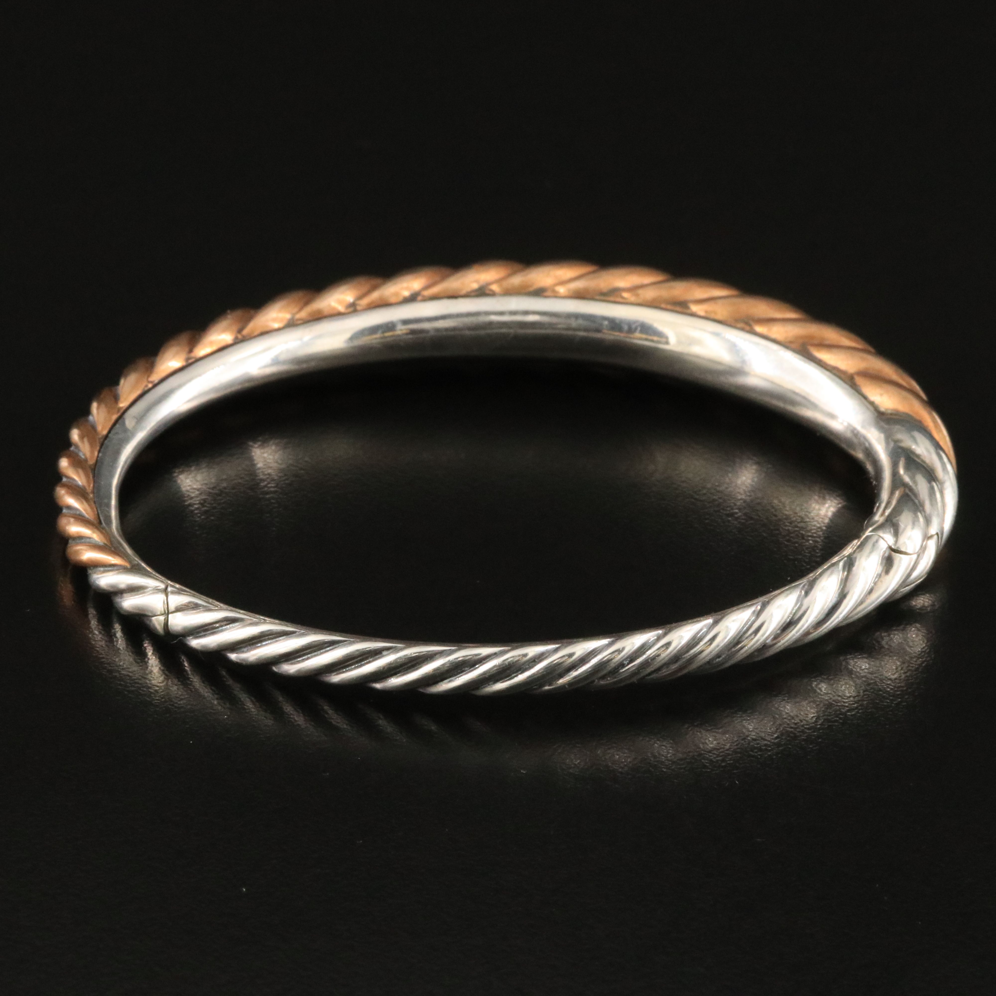 David Yurman Pure Form Sterling and Bronze Hinged Cable Bracelet