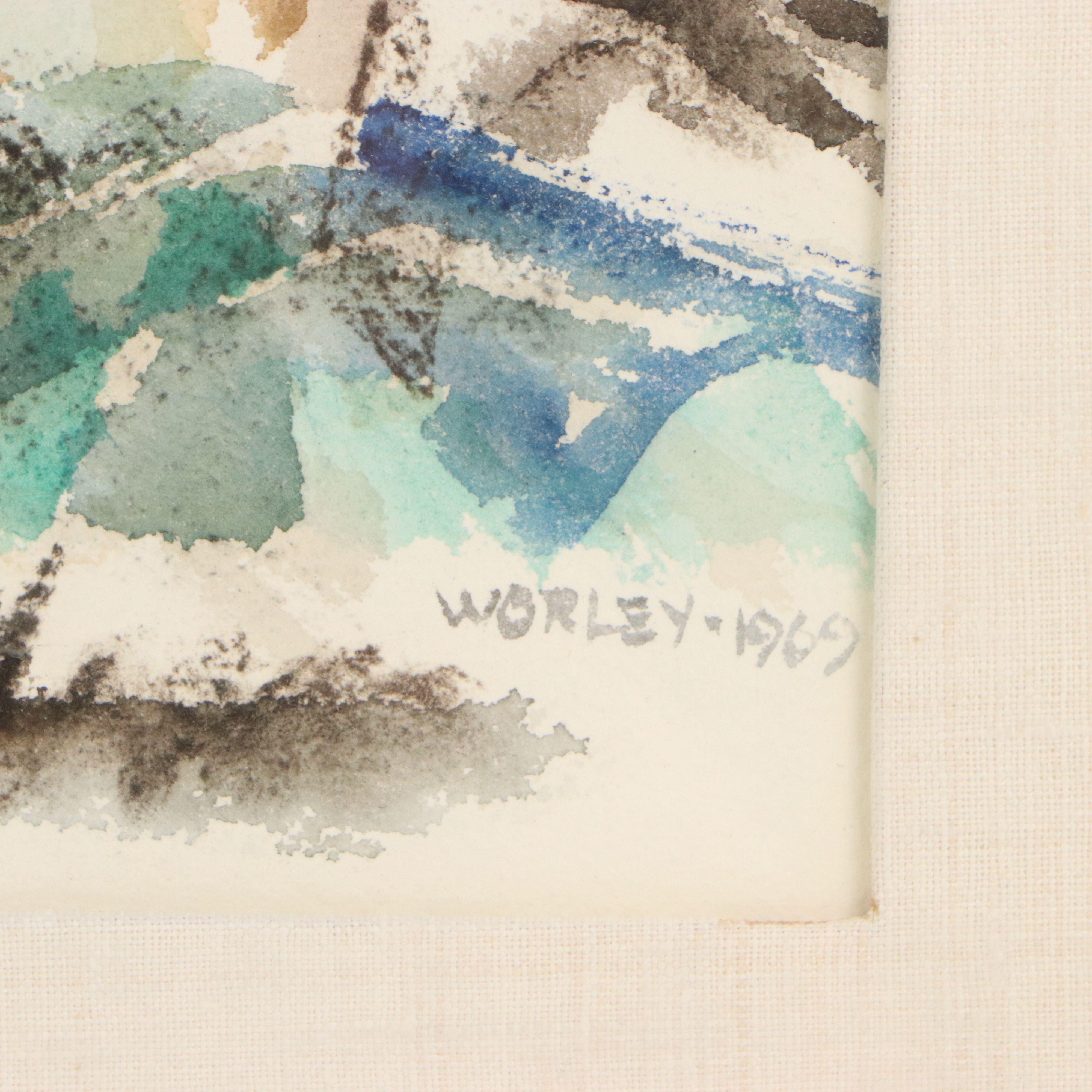 Worley Modernist Landscape Watercolor Painting, 1969
