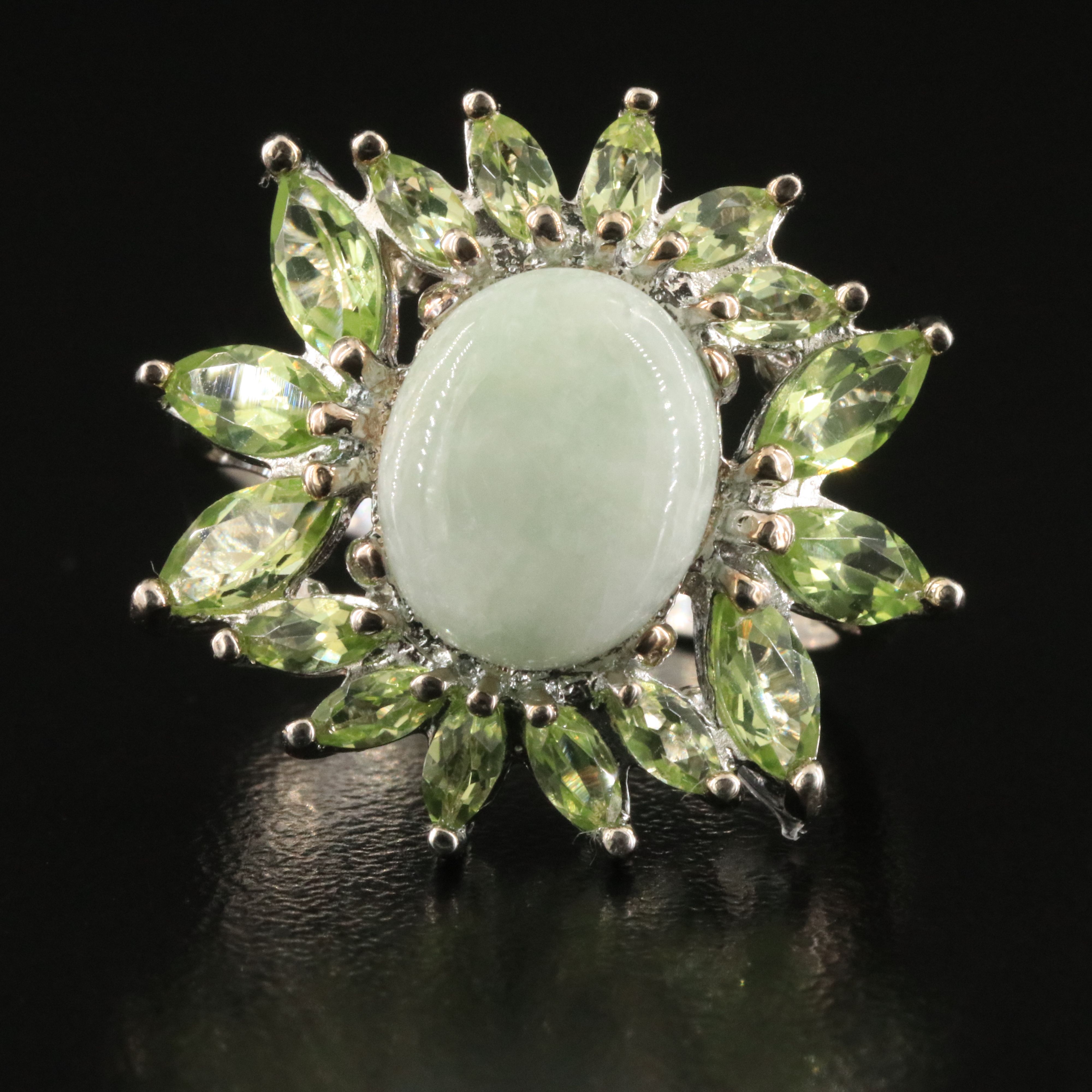 Sterling Jadeite and Peridot Ring