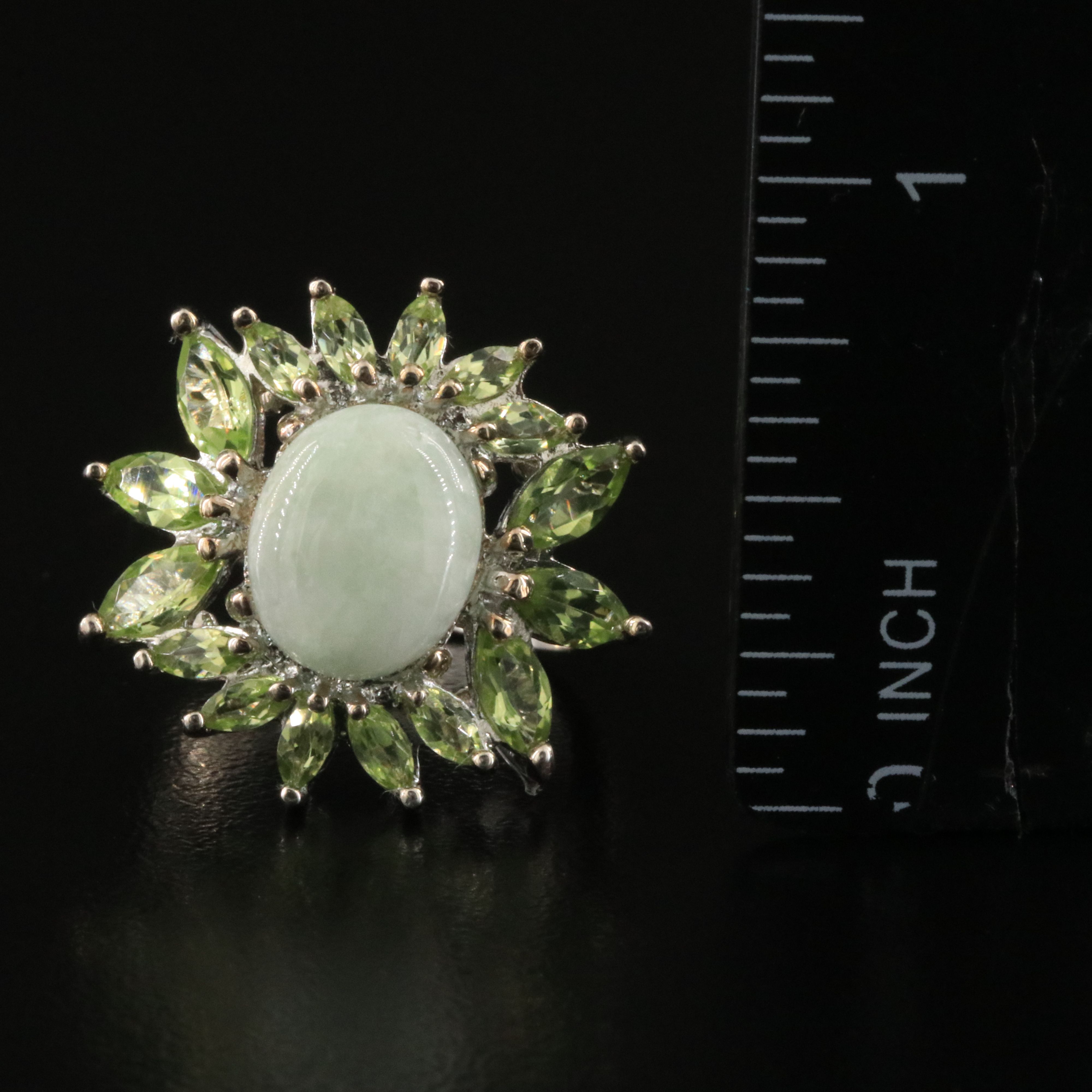 Sterling Jadeite and Peridot Ring