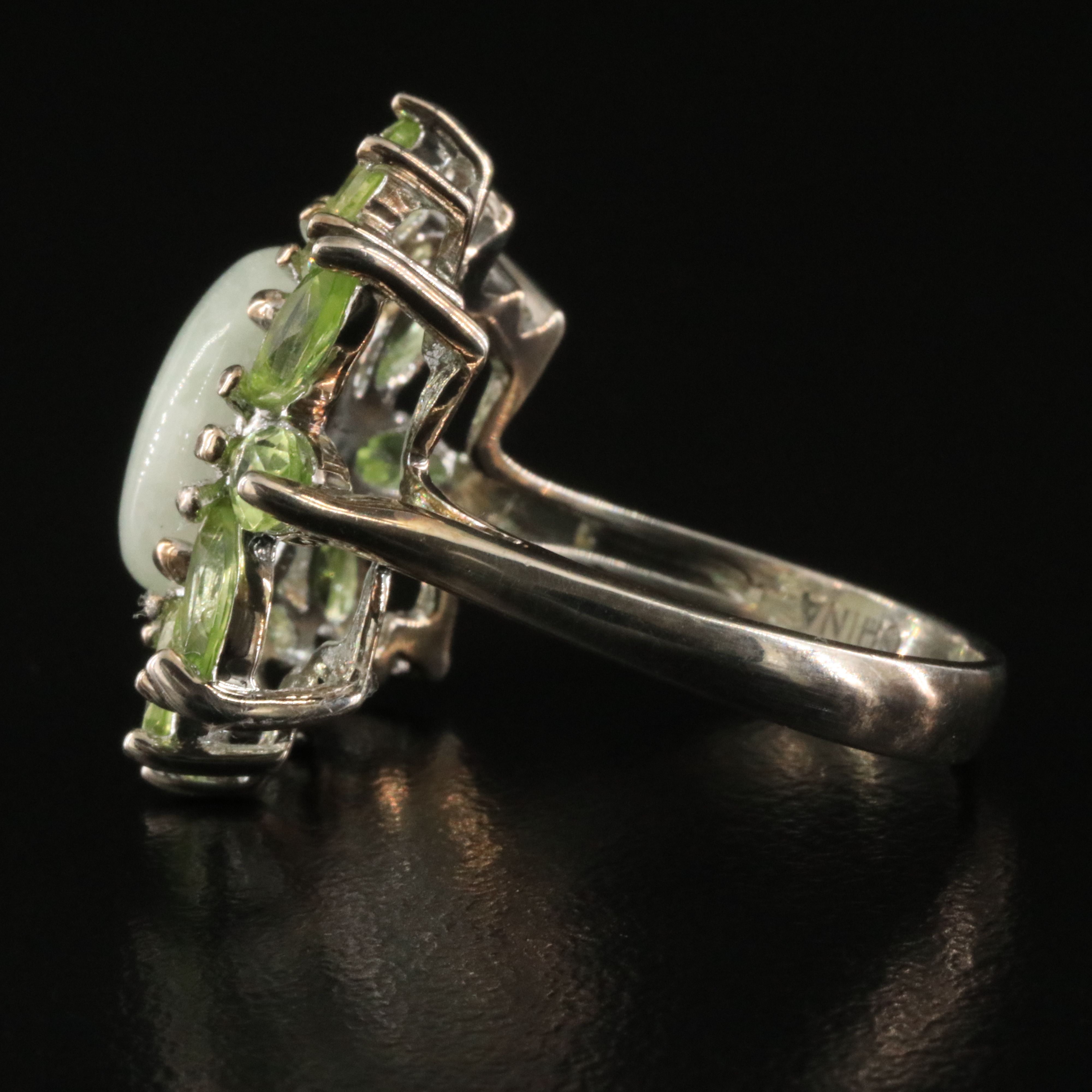 Sterling Jadeite and Peridot Ring
