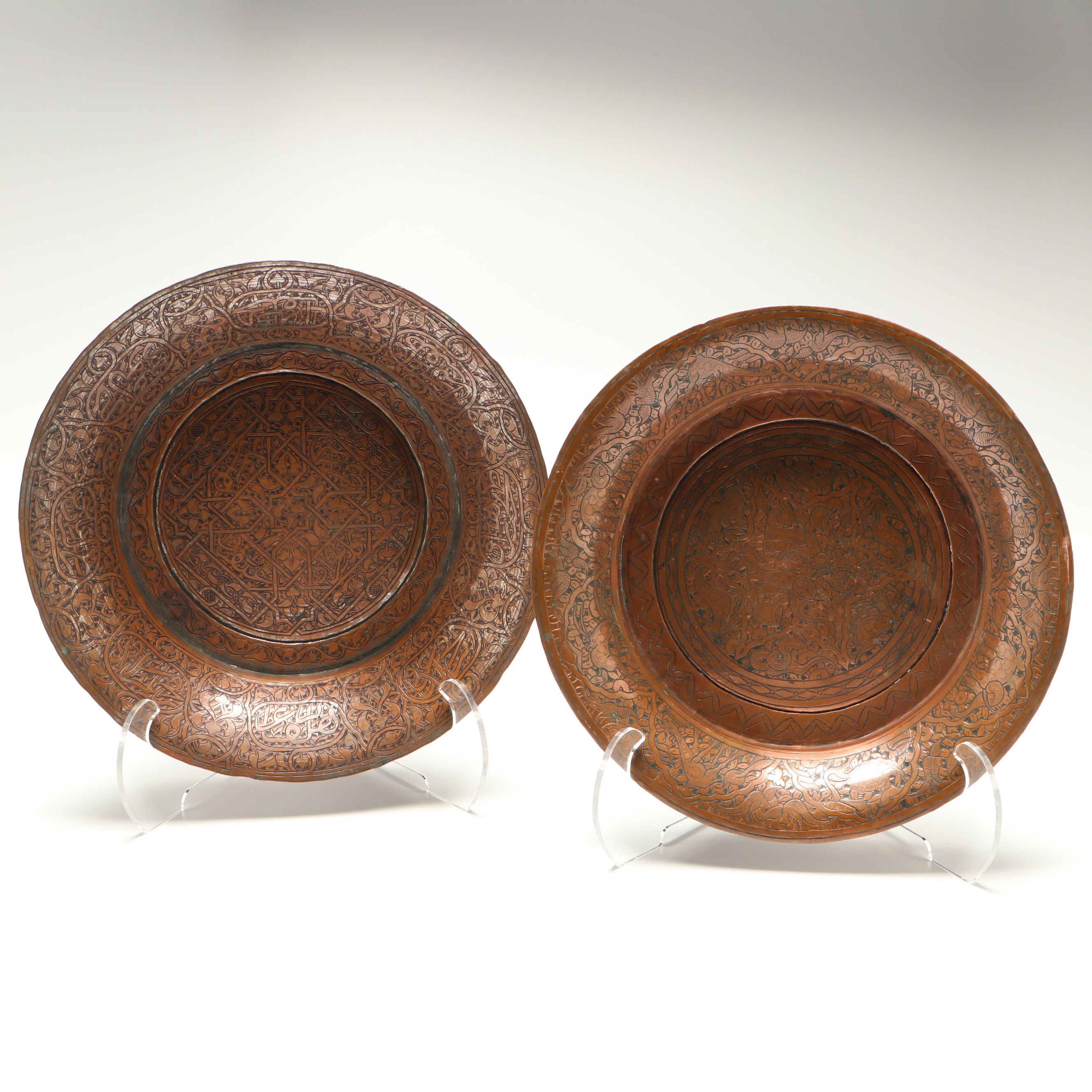 Hand-Tooled Copper Ceremonial Plates, Southeast Asia