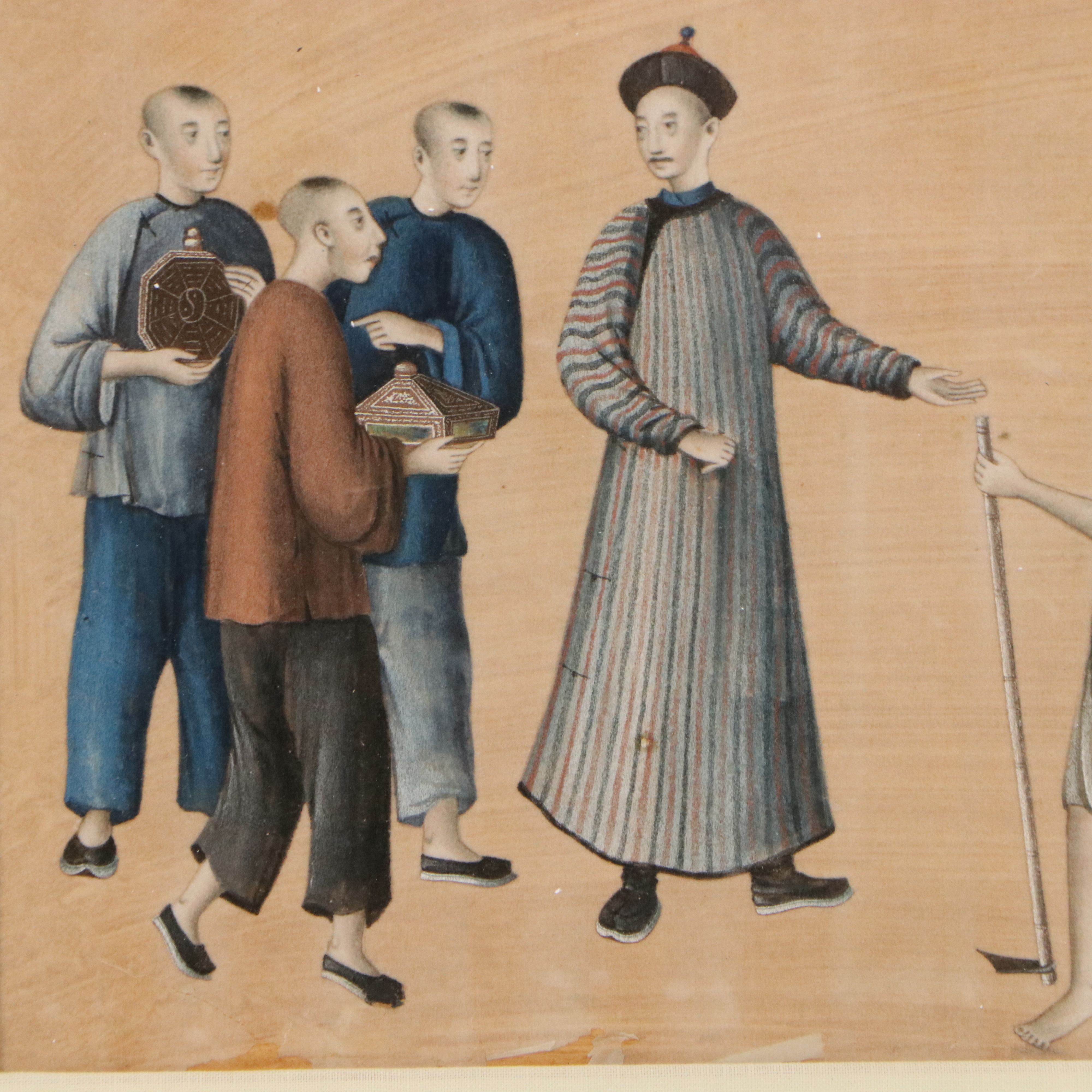 Chinese Pith Paper Painting of Conversing Figures, Mid to Late 19th Century