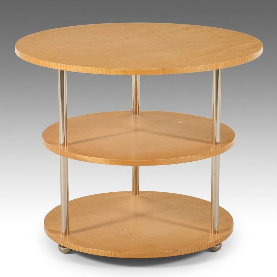 Modernist Style Three-Tiered Chrome and Maple End Table