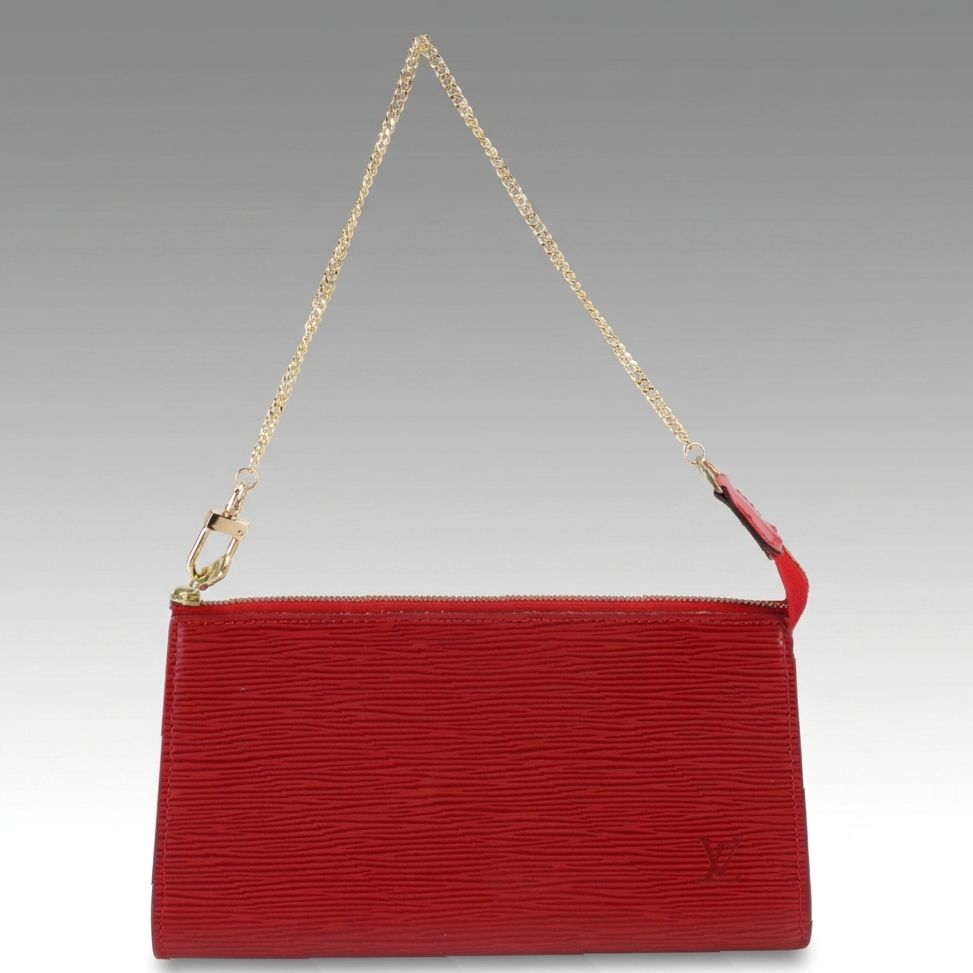 Louis Vuitton Pochette Accessories Chain Strap Bag in Red Epi and Smooth Leather