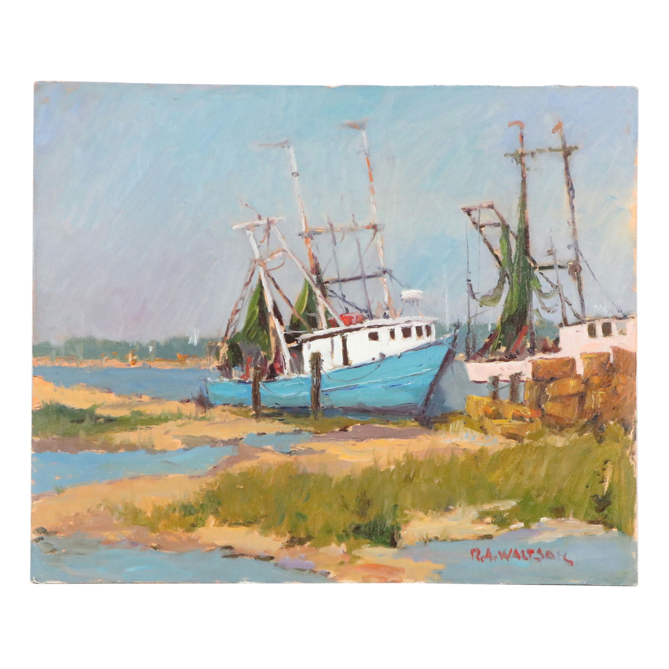 Robert A. Waltsak Landscape Oil Painting of Marina, Circa 2026