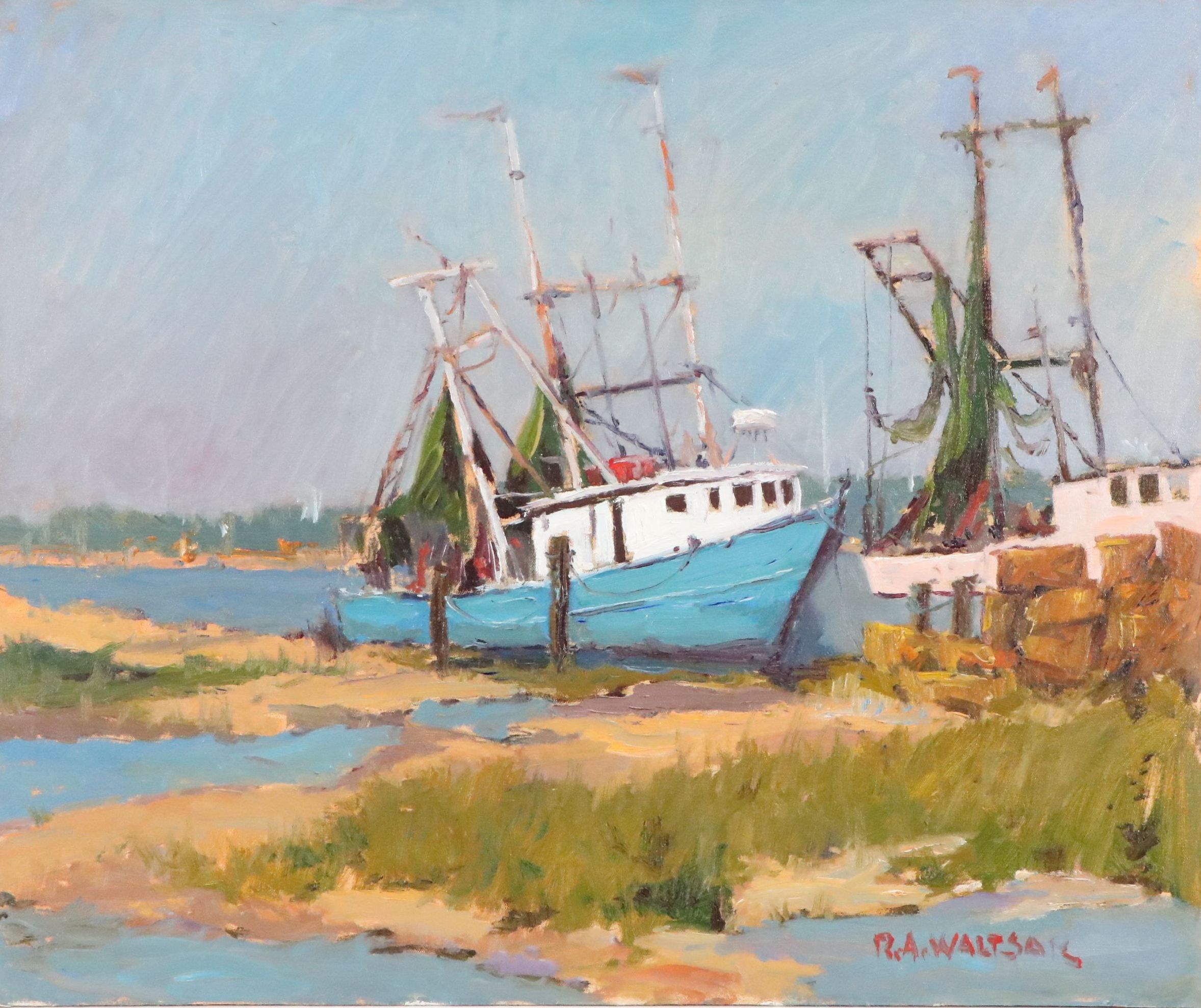 Robert A. Waltsak Landscape Oil Painting of Marina, Circa 2026