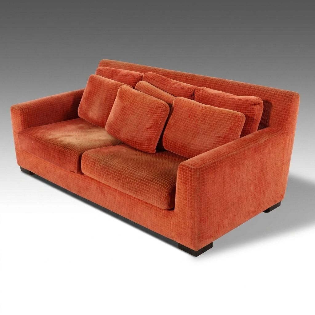 Mid Century Modern Style Orange Upholstered Loveseat