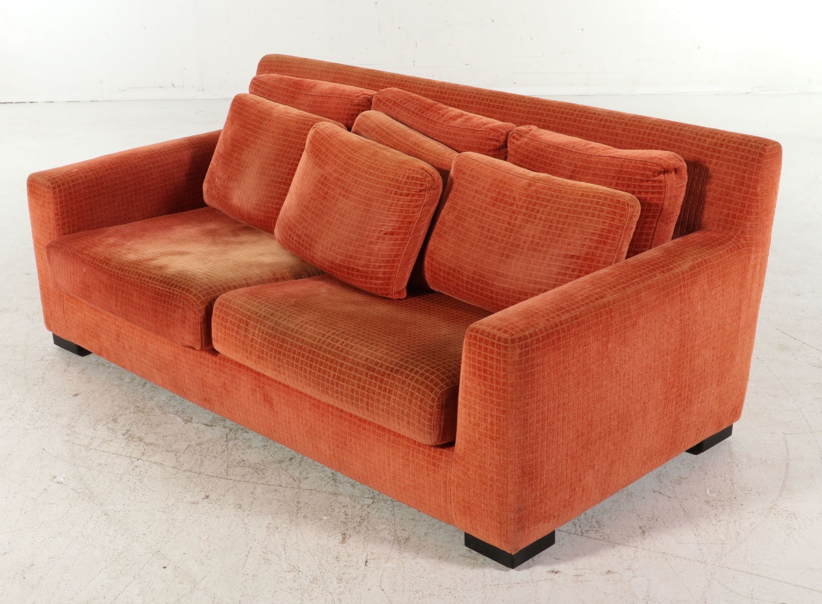 Mid Century Modern Style Orange Upholstered Loveseat