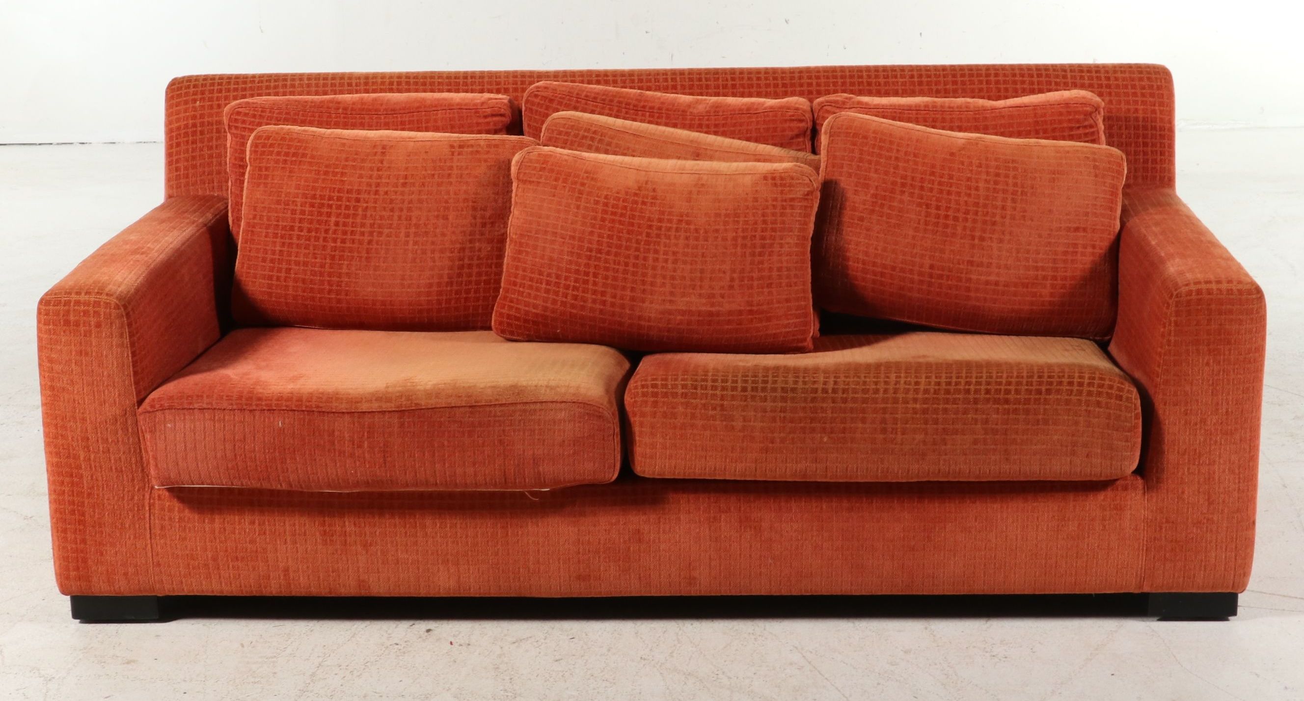 Mid Century Modern Style Orange Upholstered Loveseat