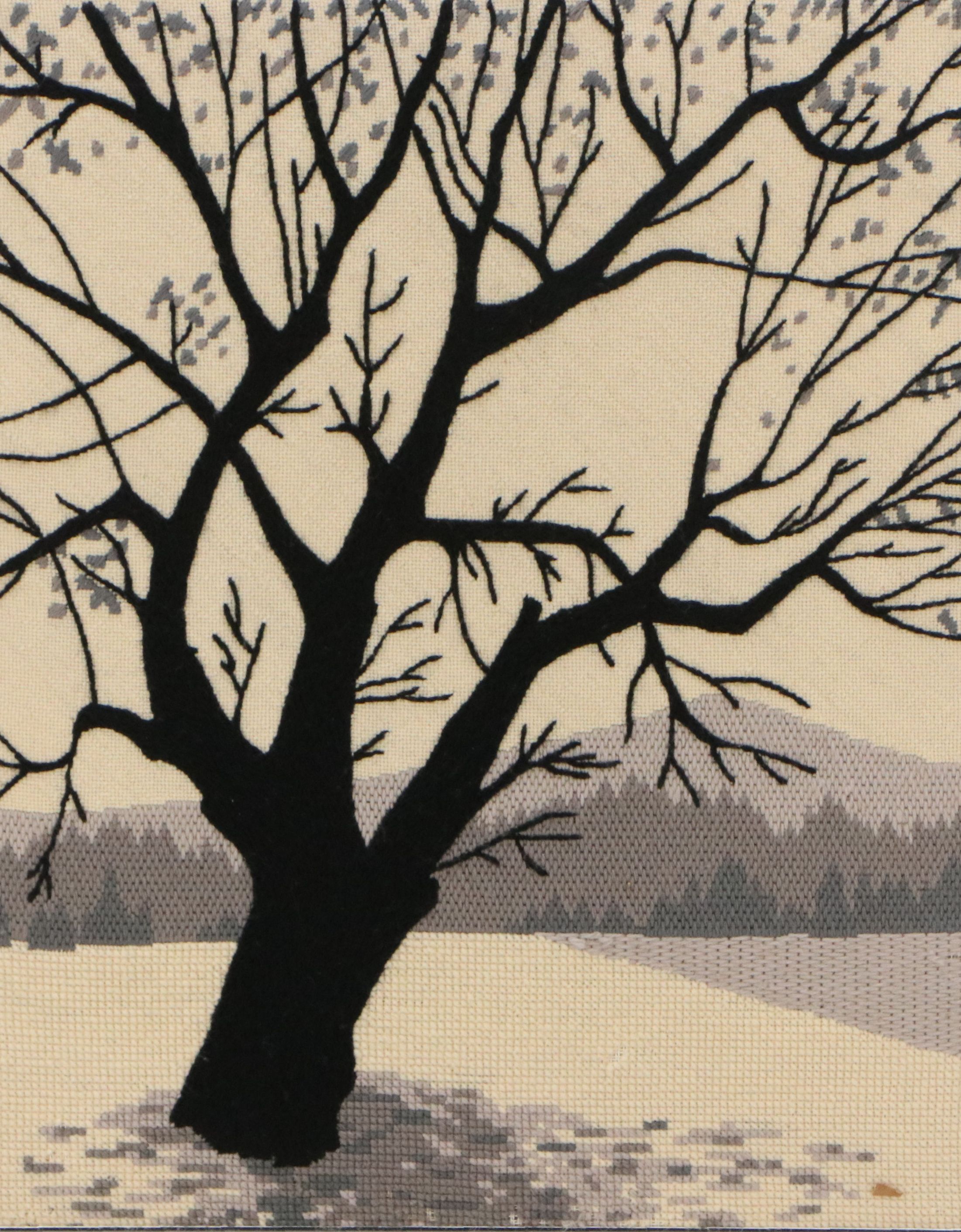 Cross-Stitch Embroidery of Tree in Winter, Late 20th to 21st Century